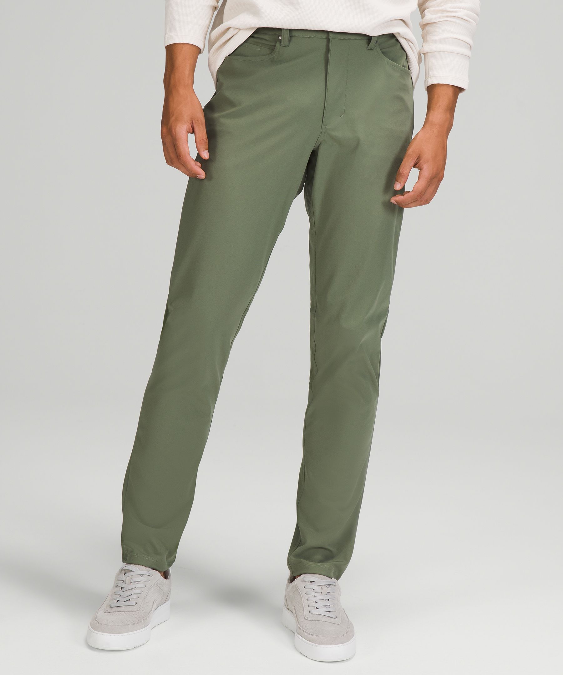 Lululemon Abc Slim-fit Pants 34" Warpstreme In Green Twill