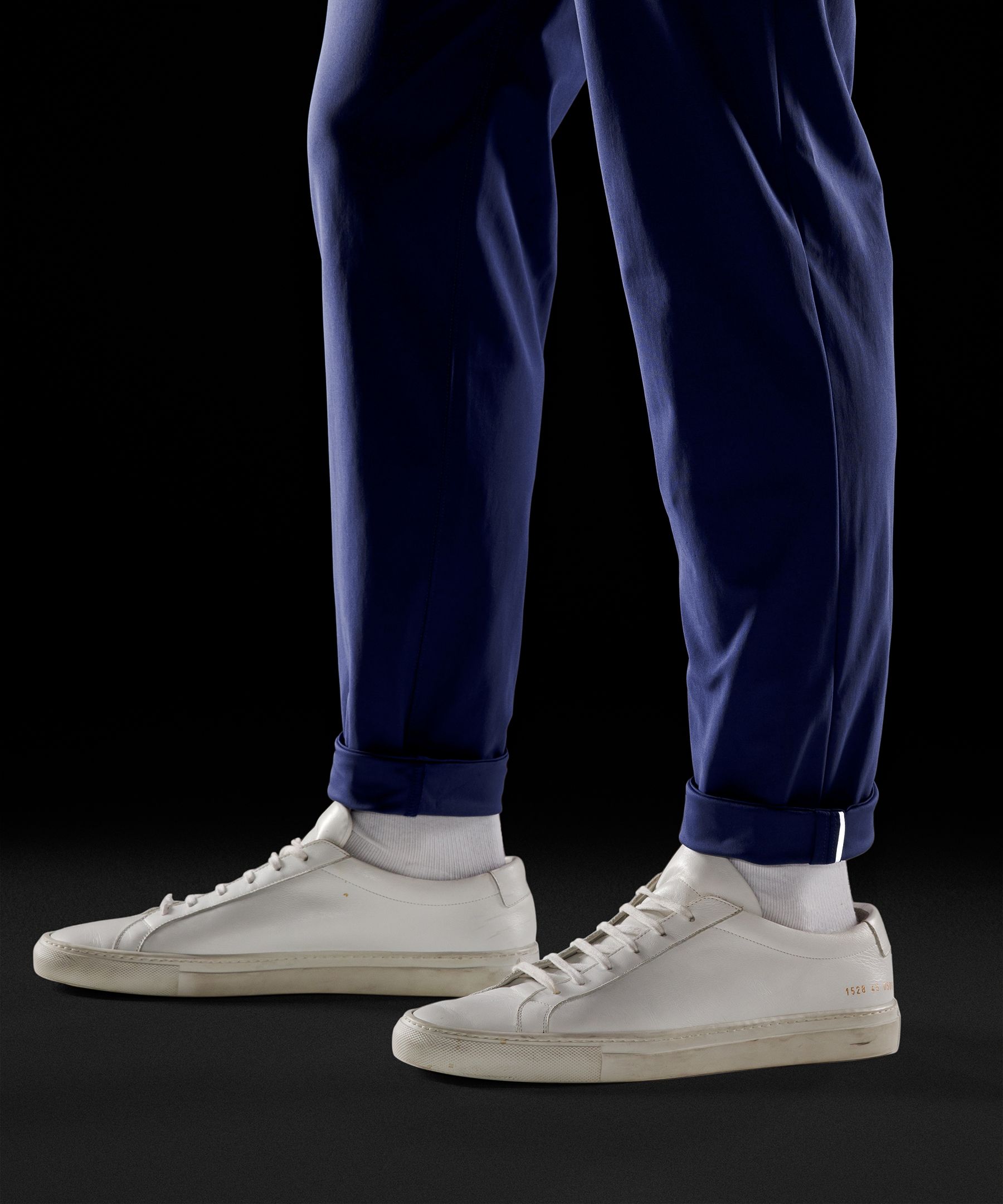 ABC Pant Slim 32” *Warpstreme in True Navy + 5 Year Basic Long Sleeve (size  L) in White and a pair of all white minimalist sneakers makes for a perfect  casual Friday