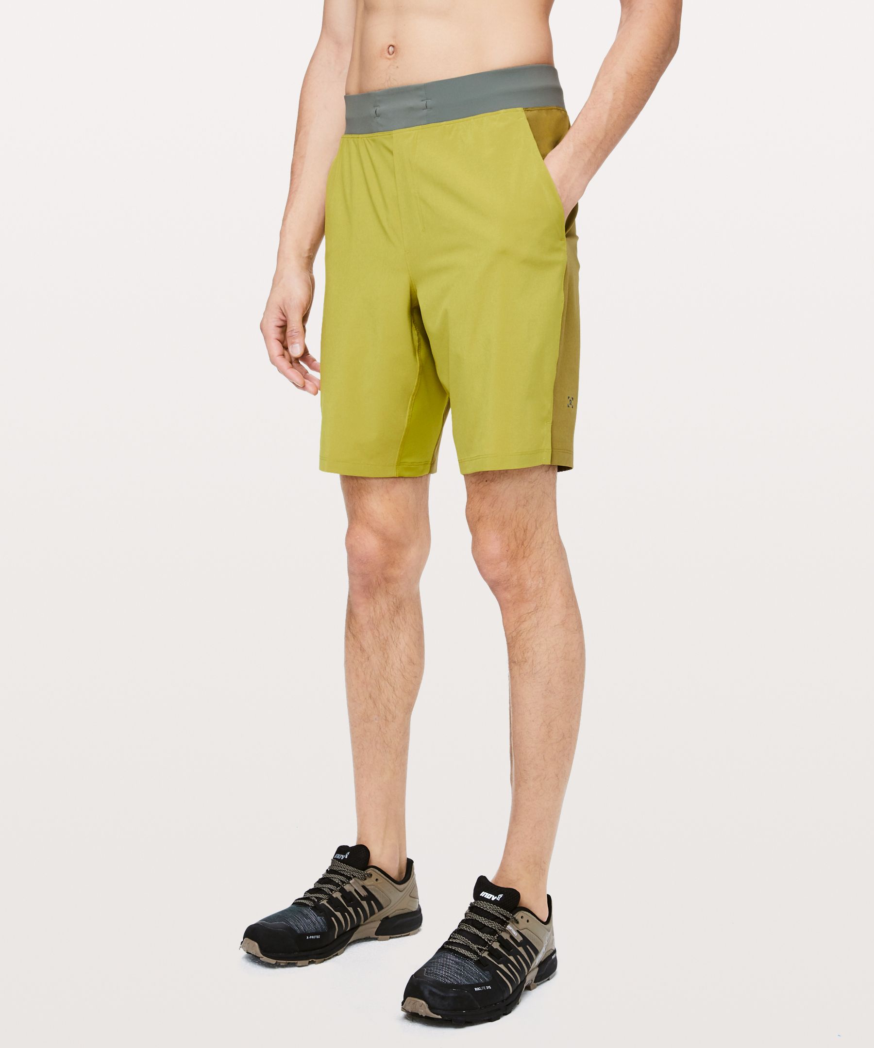 Lululemon T.h.e. Short 9" *linerless In Golden Lime/mossy/grey Sage