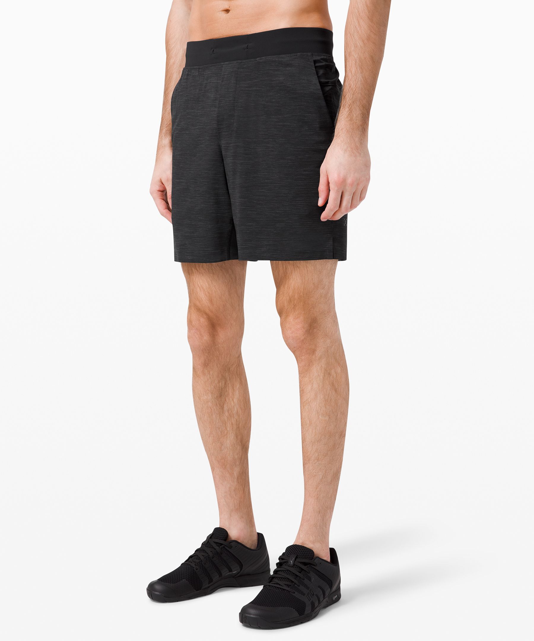 Lululemon T.h.e. Linerless Shorts 7" In Heather Allover Deep Coal Black