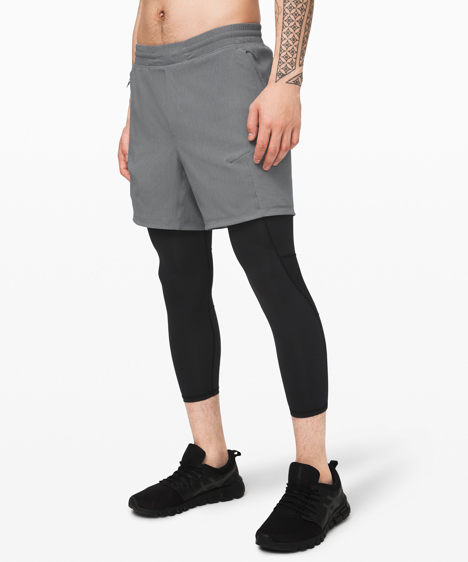 Lululemon Active Expert Short Tight 6" In Heathered Asphalt Grey/black