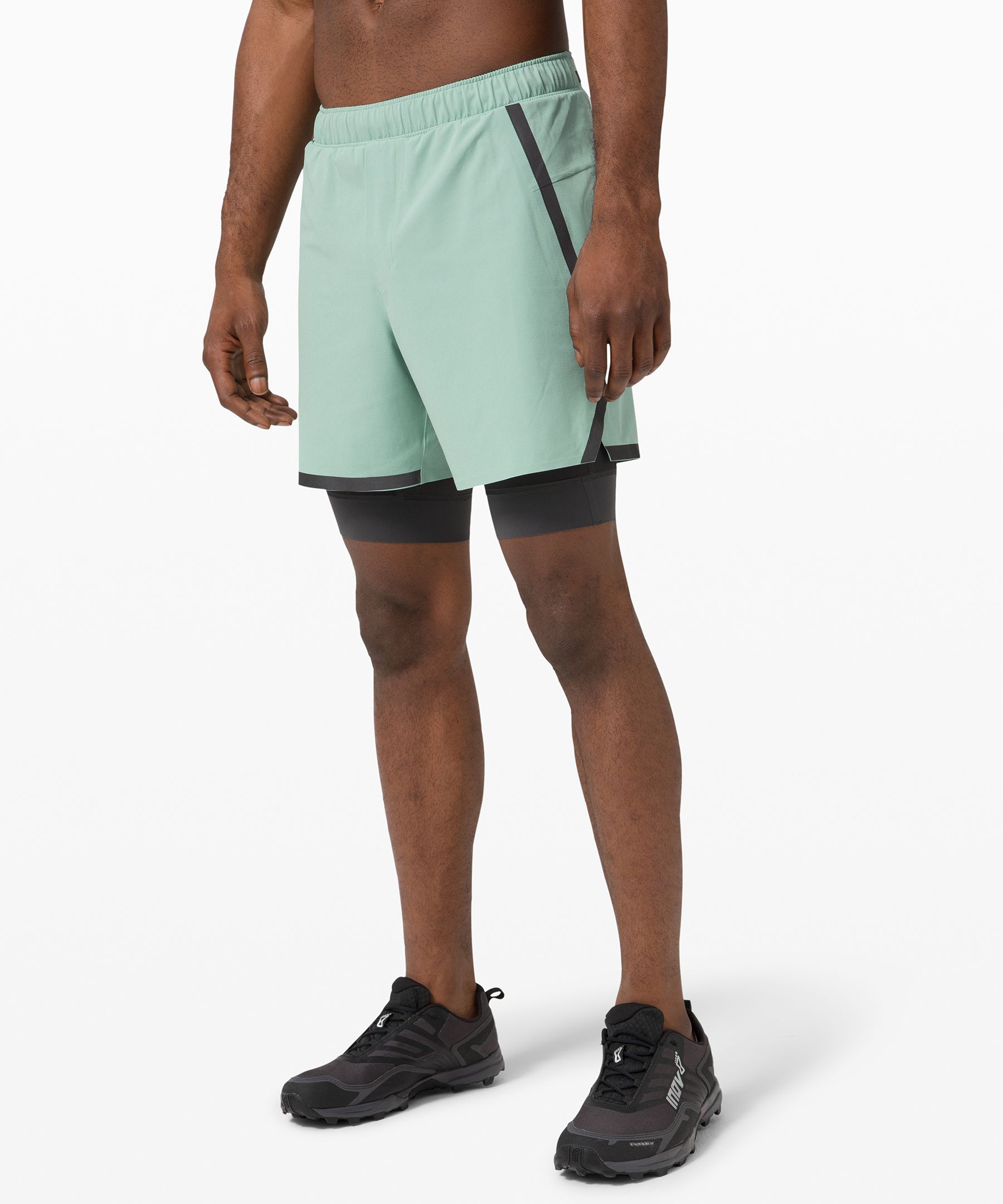 Lululemon Surge Lined Shorts 6 In Heather Allover Deep Coal Black