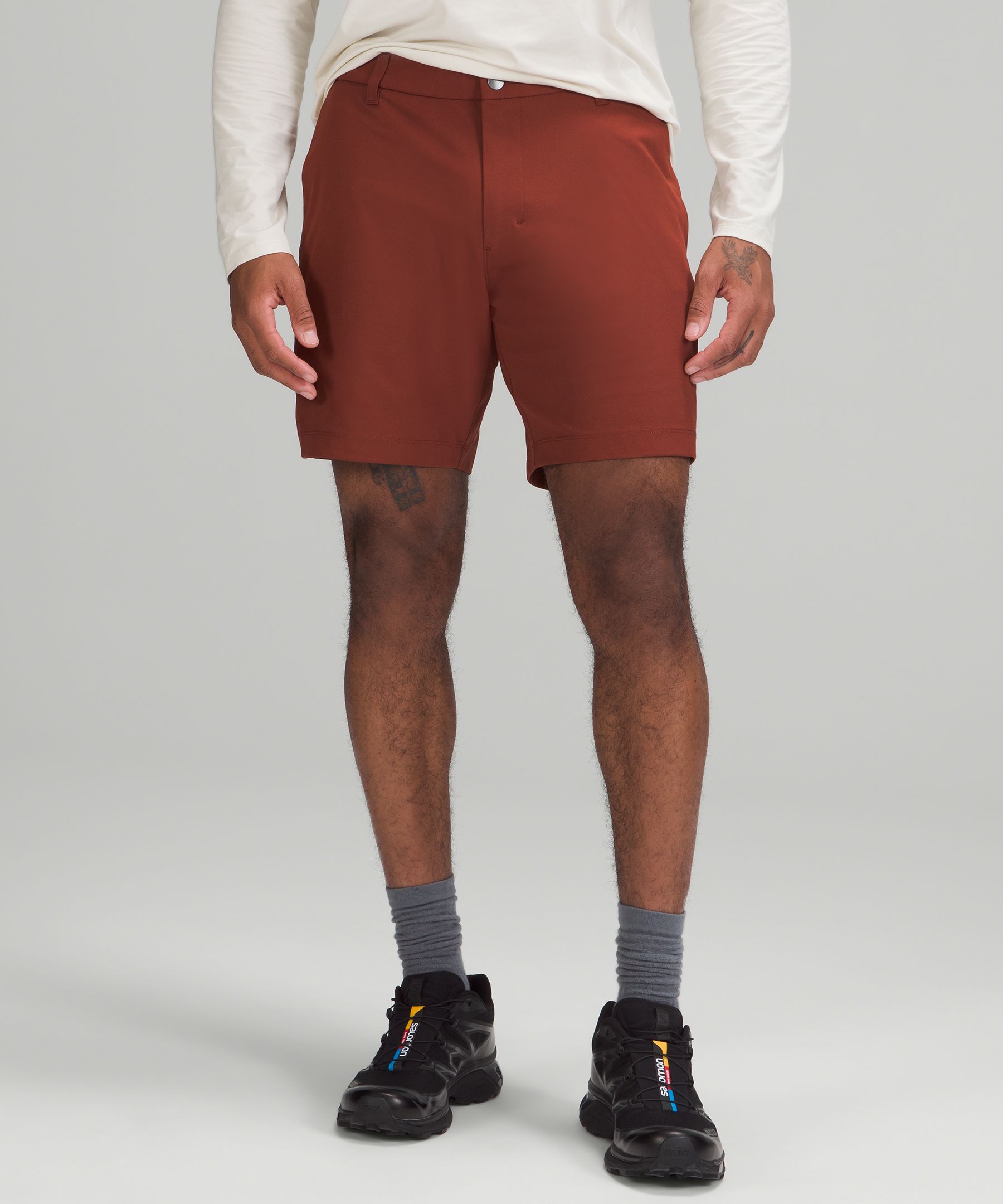 Lululemon Commission Classic-fit Shorts 7" Warpstreme In Brown