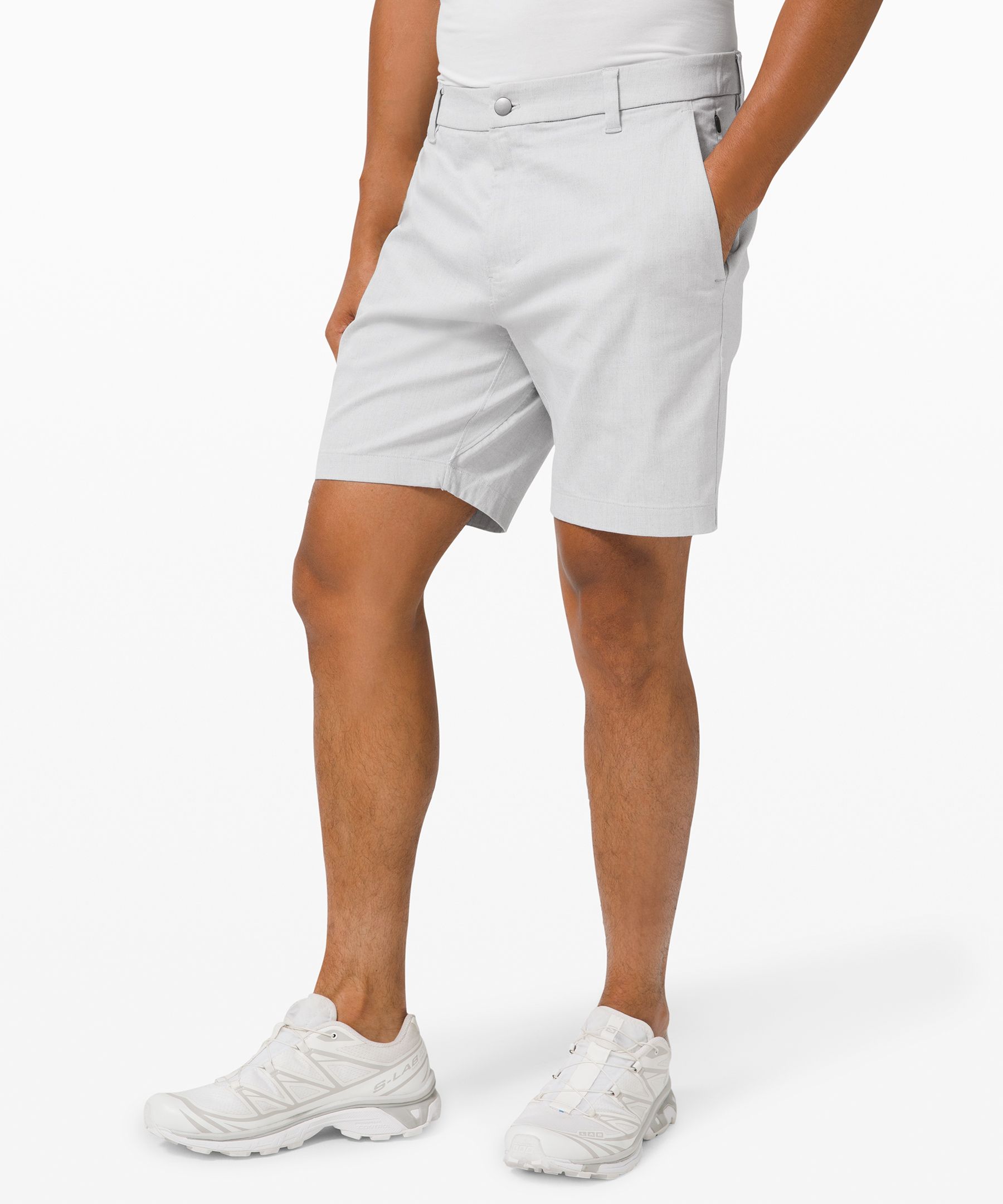 Lululemon Commission Classic-fit Shorts 7" Oxford In White/black