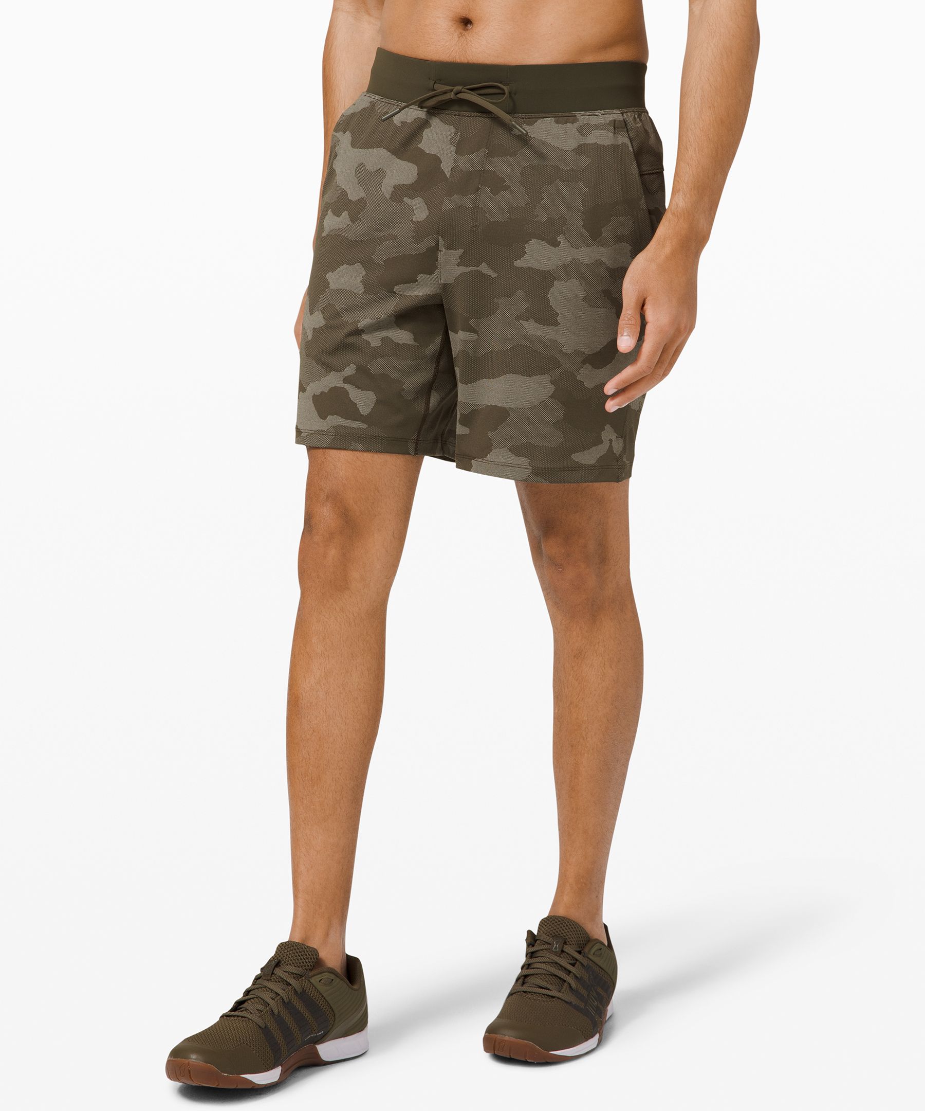 Lululemon T.h.e. Linerless Shorts 7" In Variegated Mesh Camo Max Dark Olive