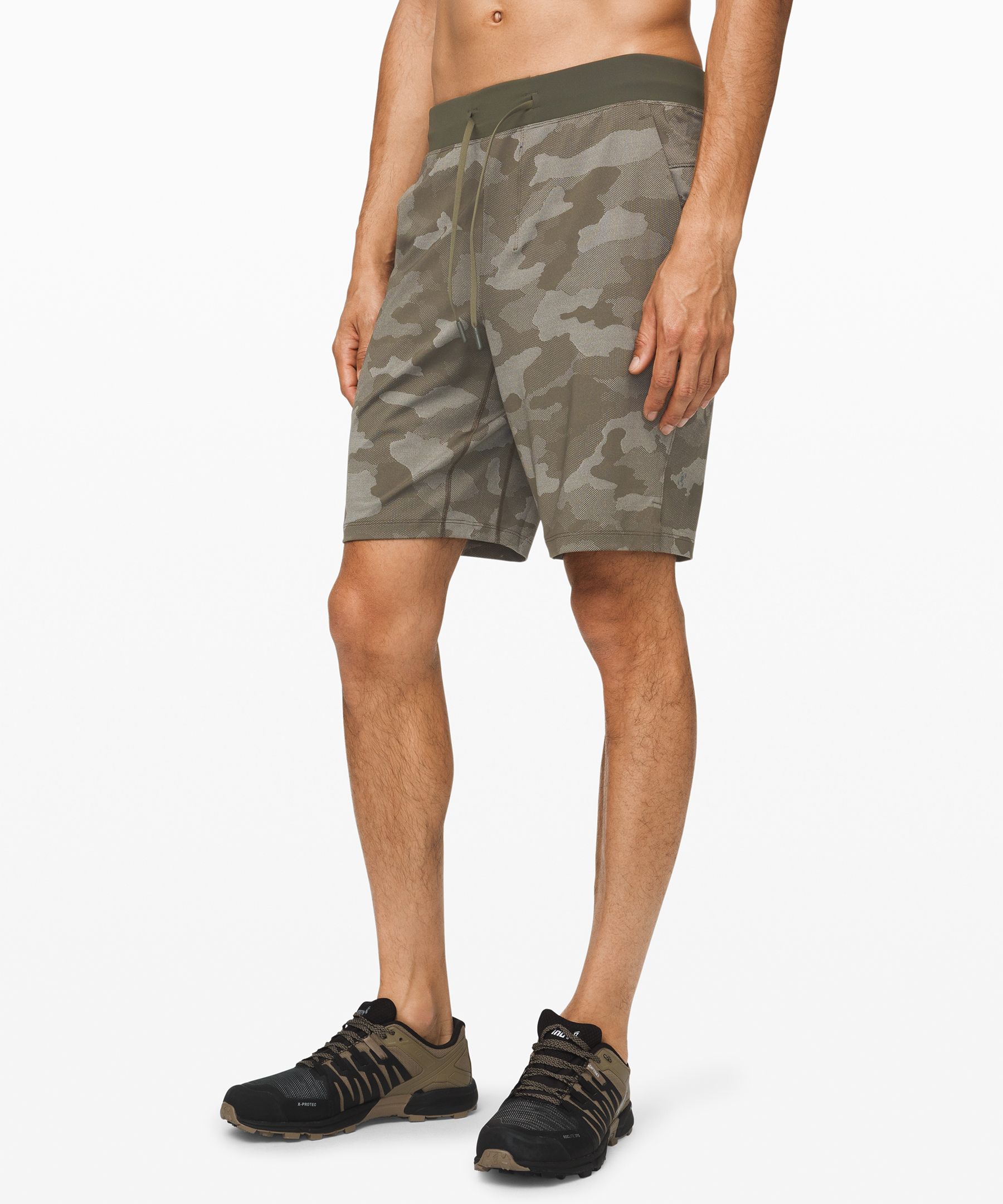 Lululemon T.h.e. Lined Shorts 9" In Variegated Mesh Camo Max Dark Olive