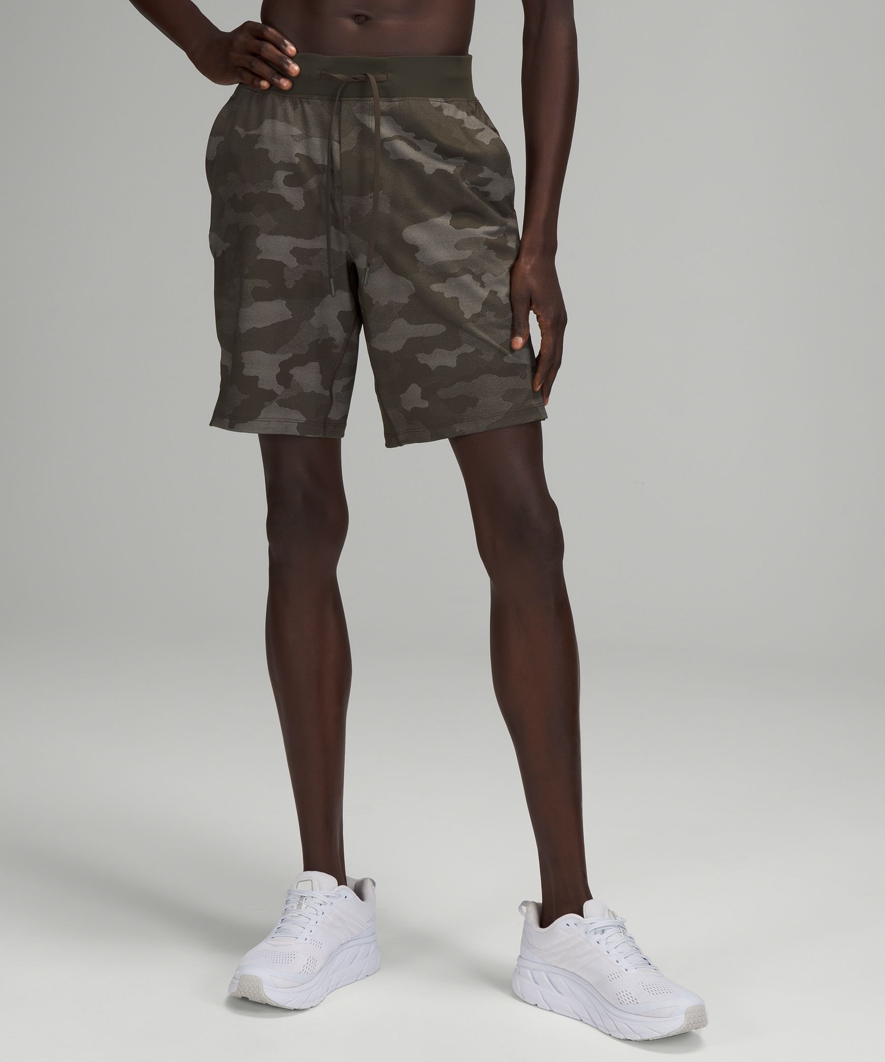 Lululemon T.h.e. Linerless Shorts 9" In Variegated Mesh Camo Max Dark Olive