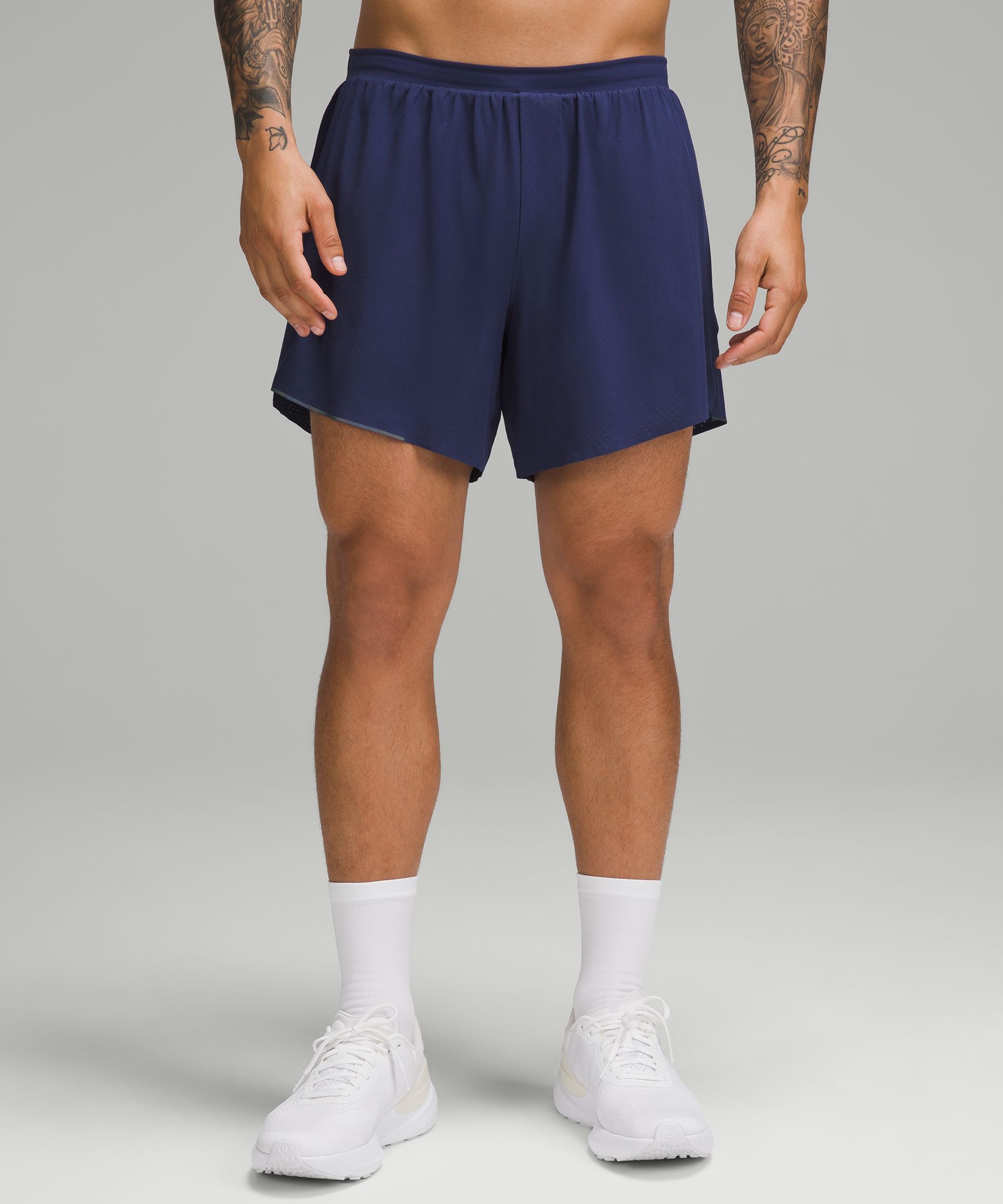 Lululemon Fast And Free 6&quot; Straight-leg Stretch Recycled-jersey Running Shorts In Blue Navy