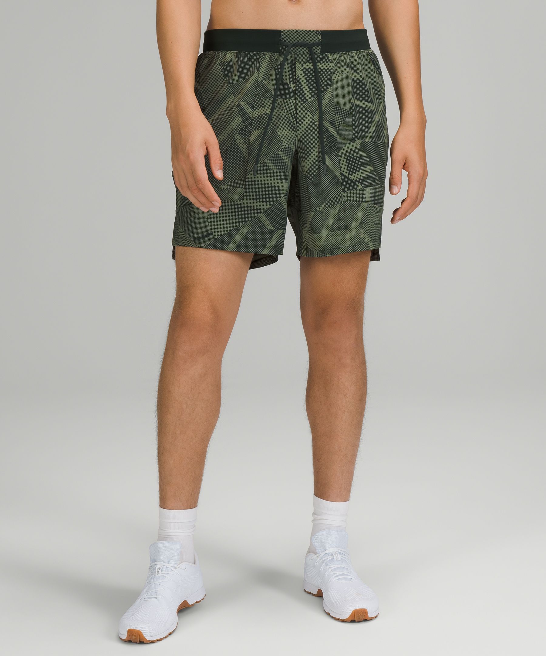 Lululemon License To Train Linerless Shorts 7" In Fragmentize Green Twill Rainforest Green