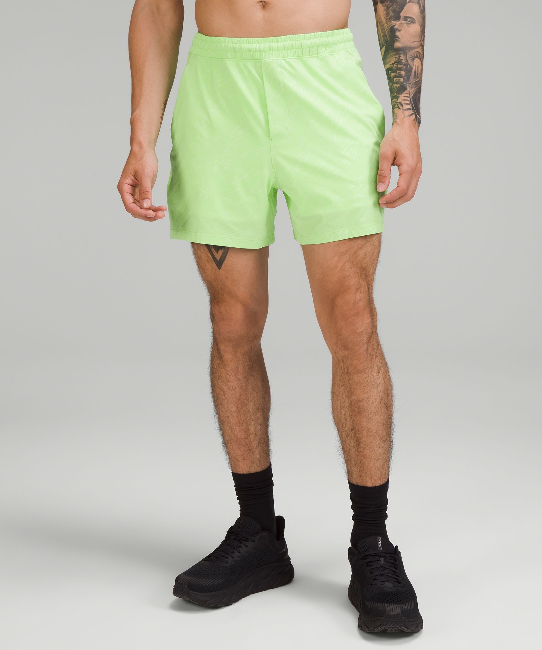 Lululemon Pace Breaker Linerless Shorts 5" In Geo Dash Emboss Scream Green Light