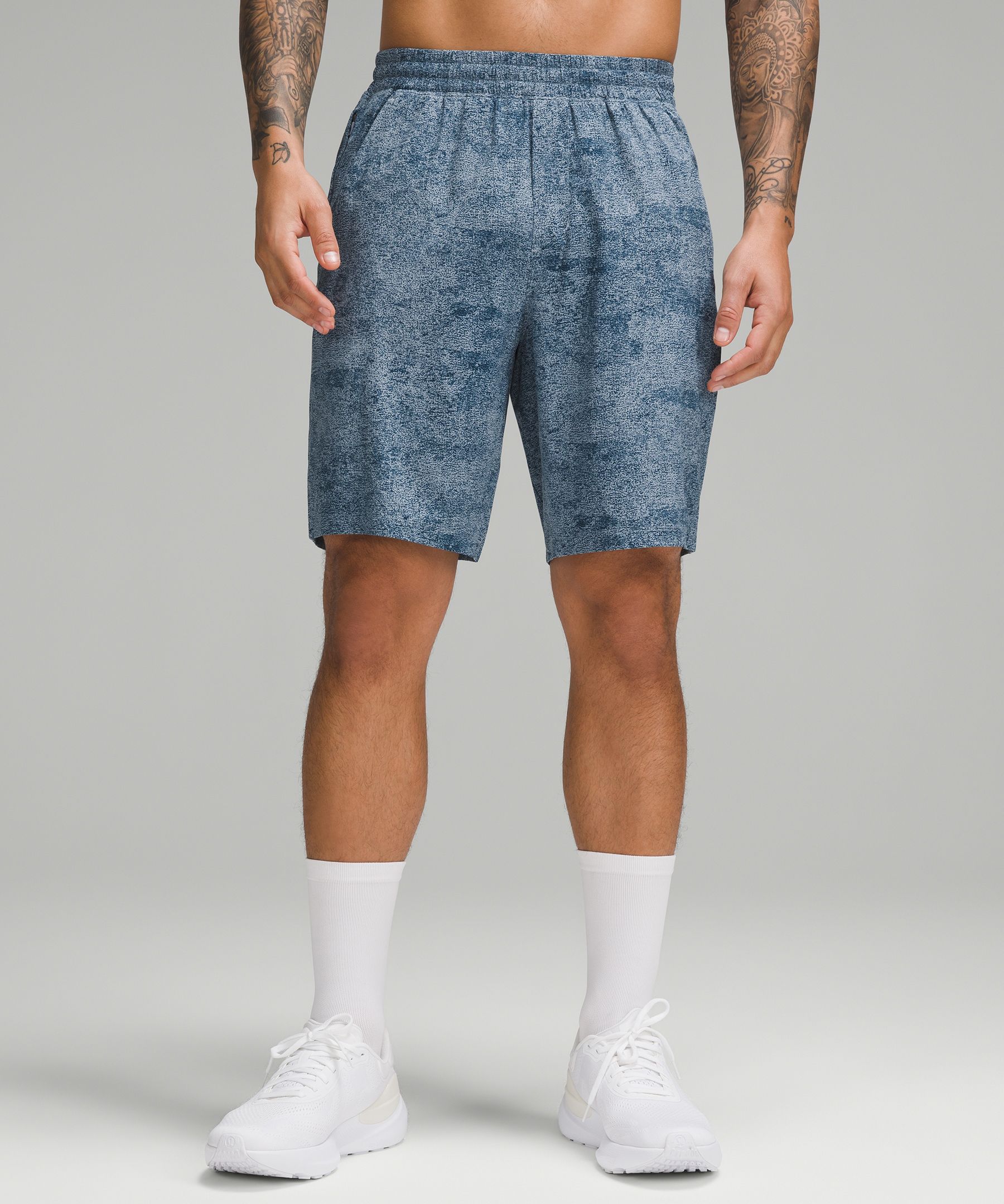 Lululemon Pace Breaker Short Linerless 9 - Heathered Texture Printed Greyt  Deep Coal (First Release) - lulu fanatics