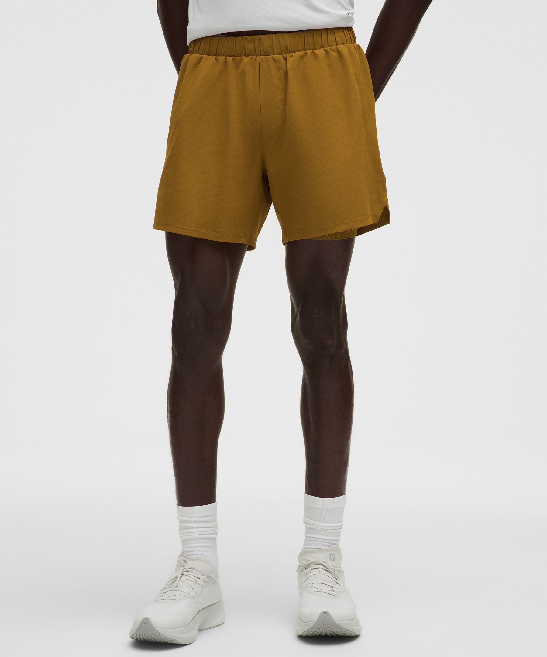 Lululemon Mile Maker Run Crew Ripstop Lined Short 6" In Gold