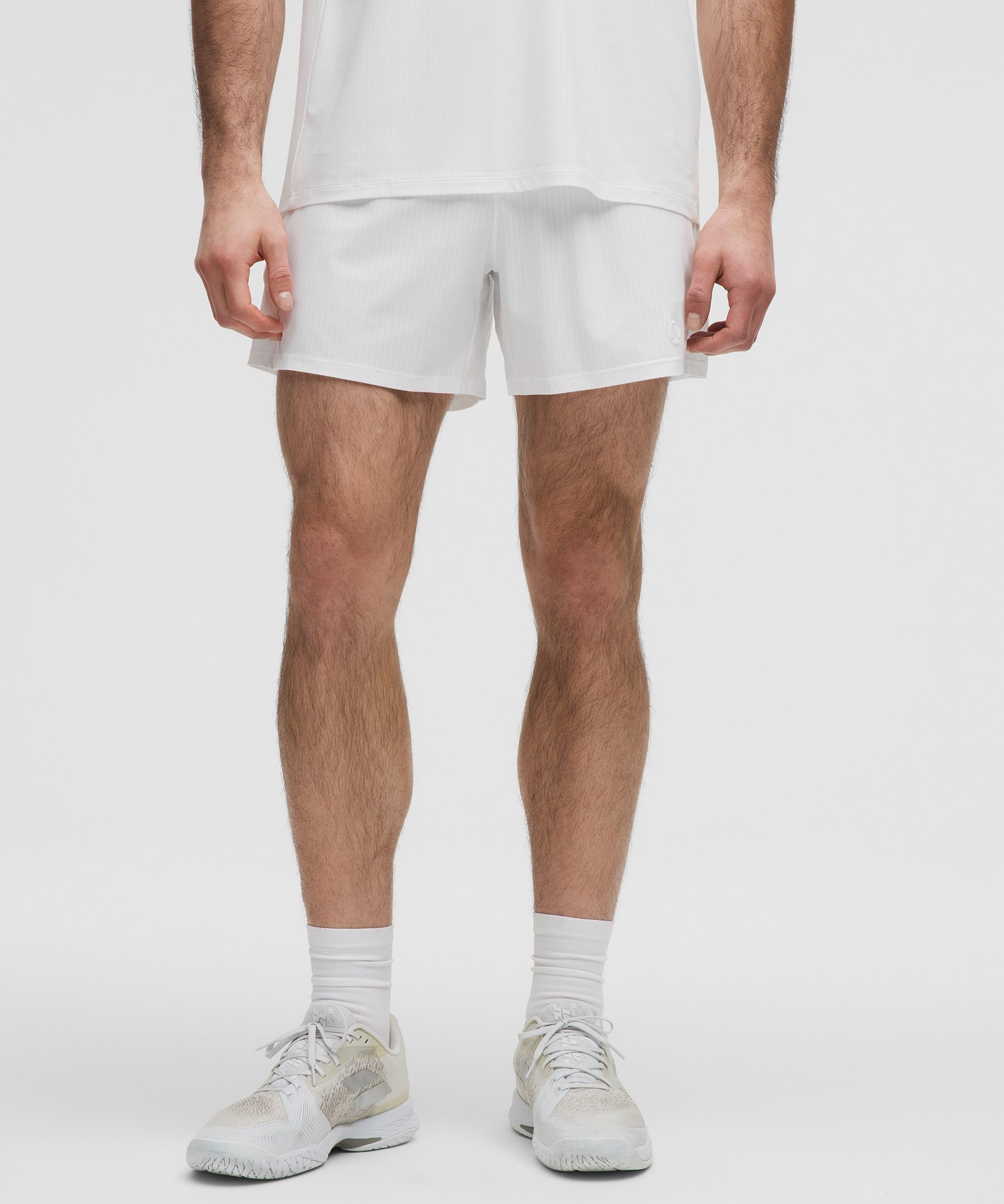 Striped Mesh Tennis Short 5" - White