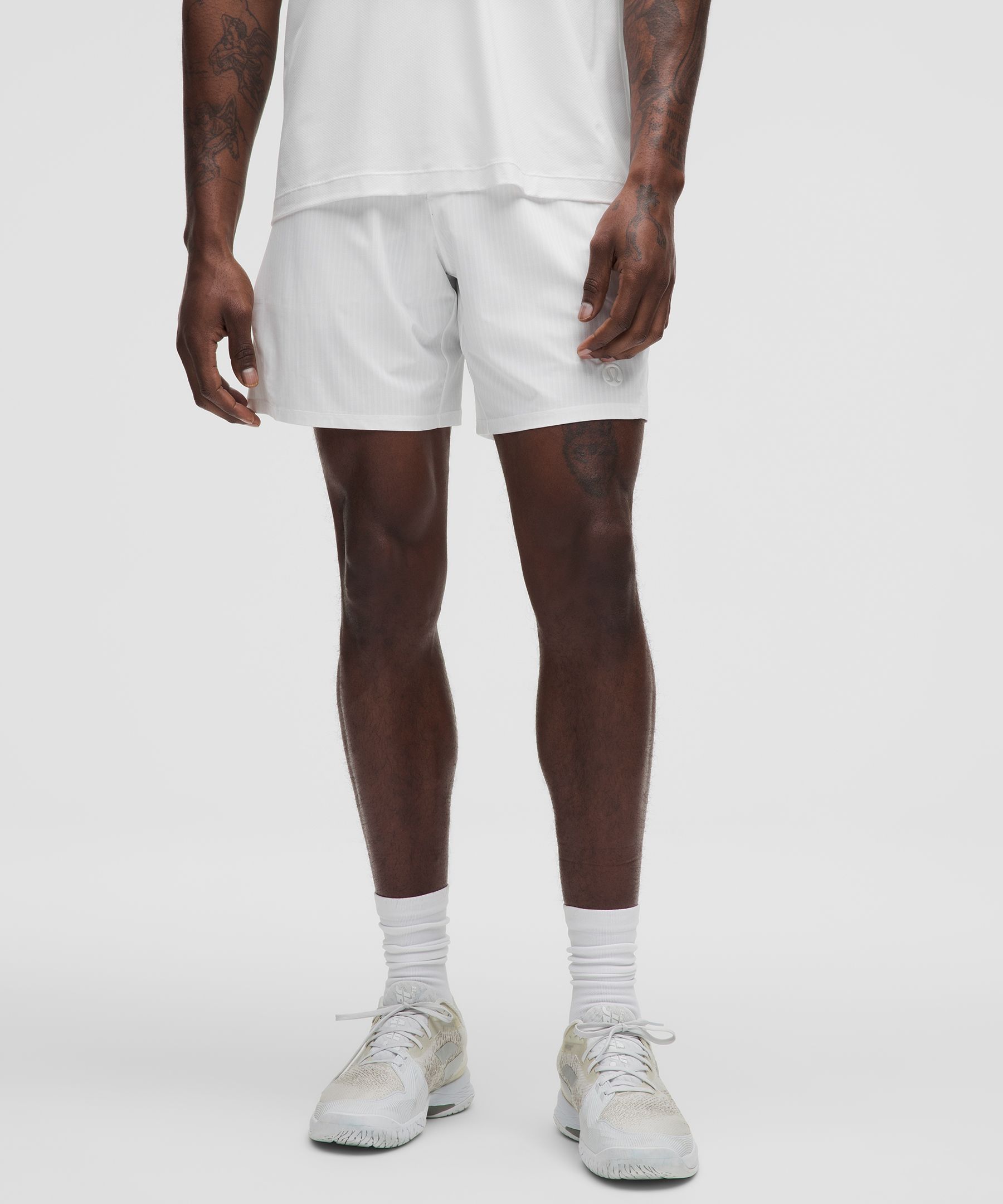 Striped Mesh Tennis Short 7" - White