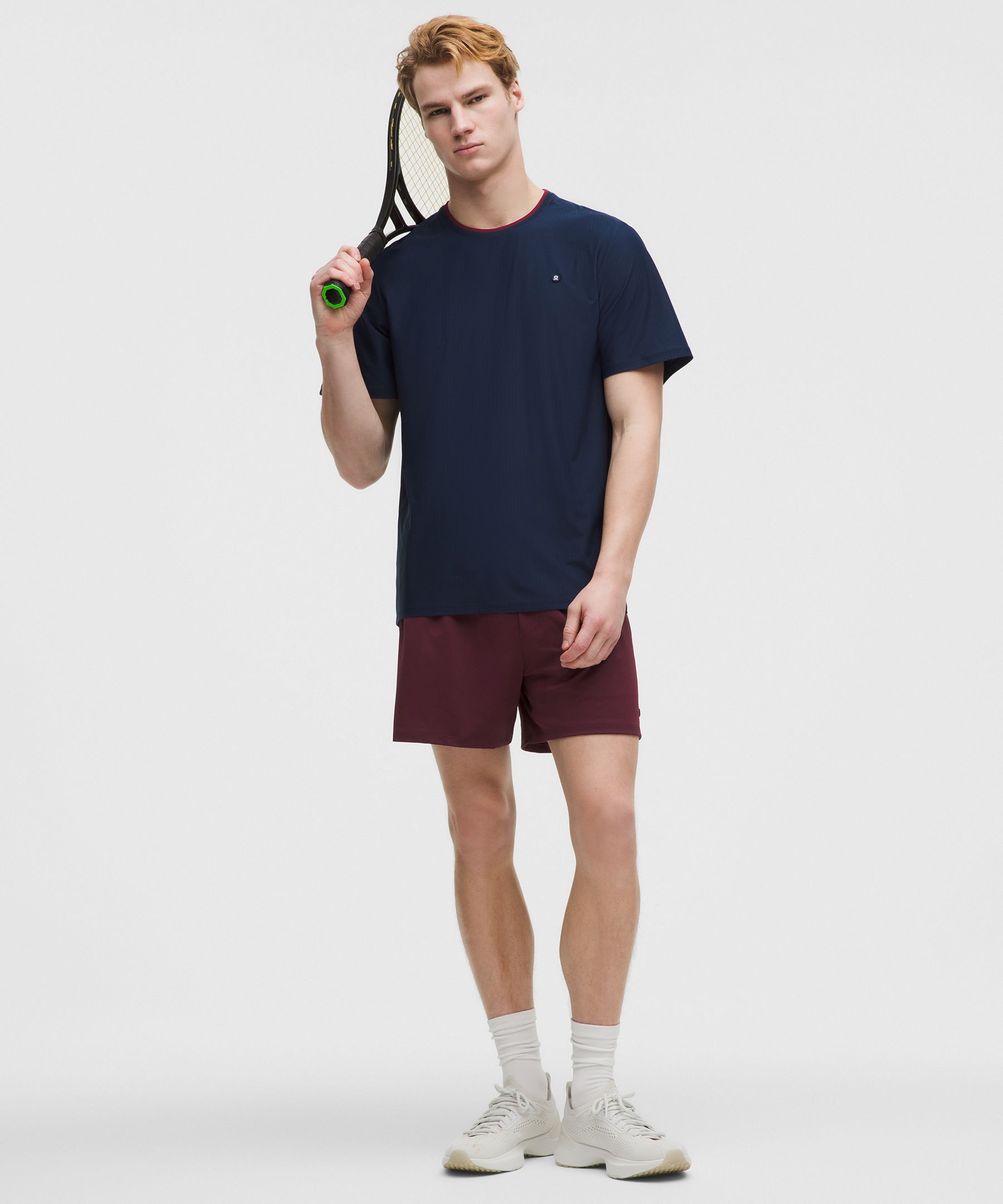 lululemon – Men’s Mesh-Panelled Tennis Shorts – 5″ – Color Burgundy/Red – Size 6