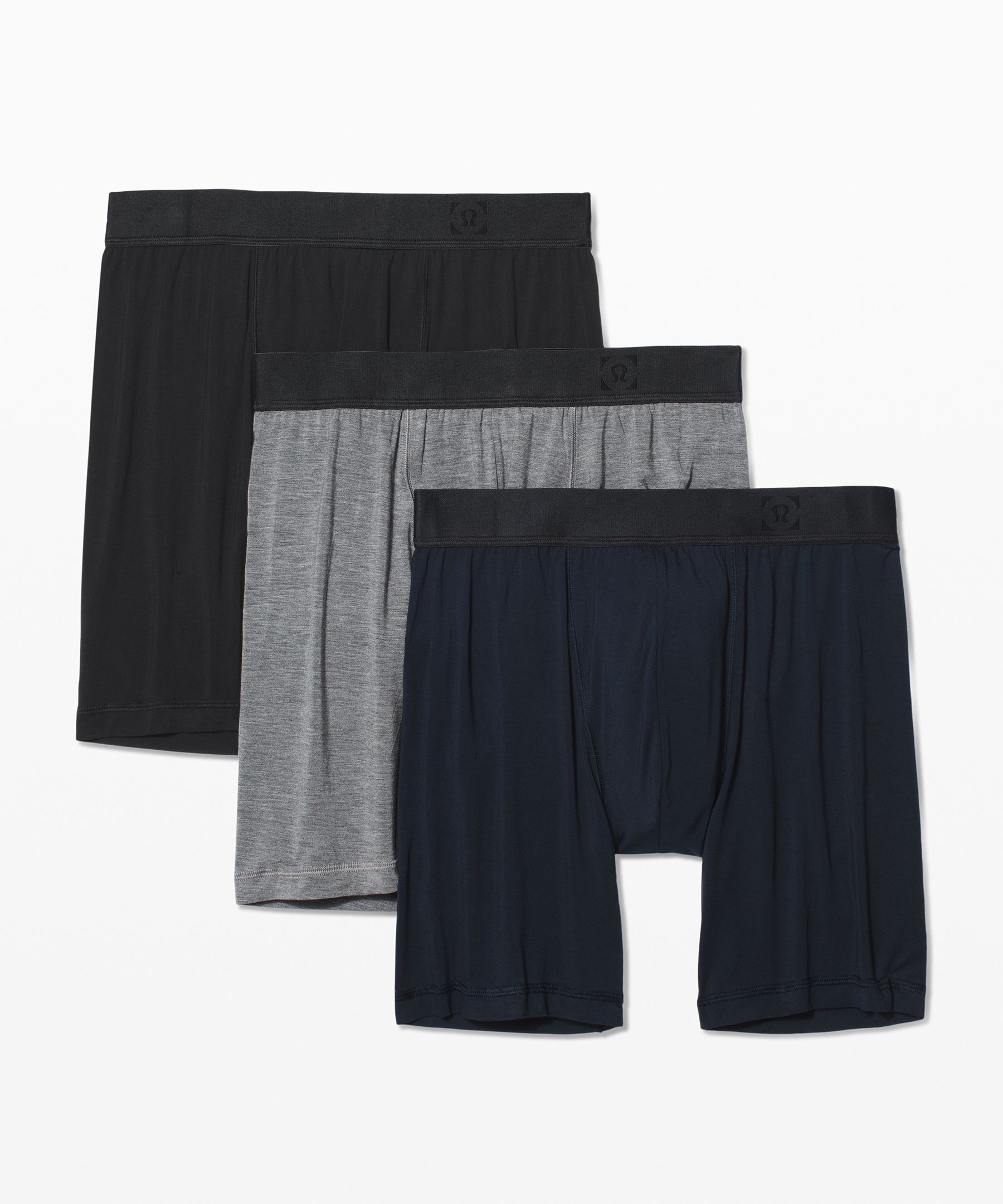 Lululemon Always In Motion Long Boxer 7" 3 Pack In Black/heathered Core Medium Grey/true Navy