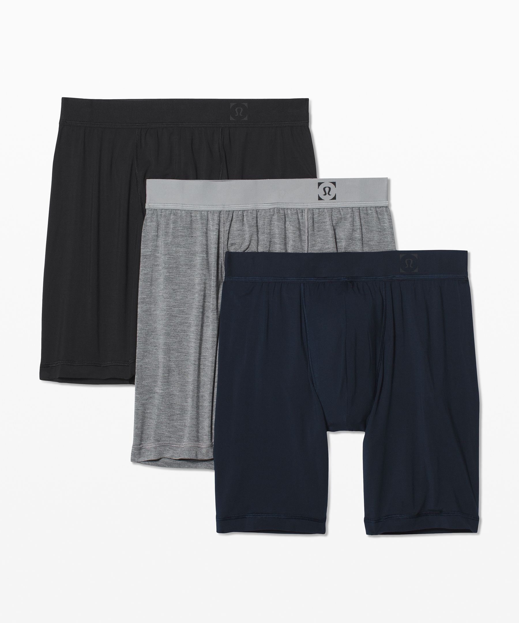 Lululemon Always In Motion Long Boxers 7" 3 Pack In Black/heathered Core Medium Grey/true Navy