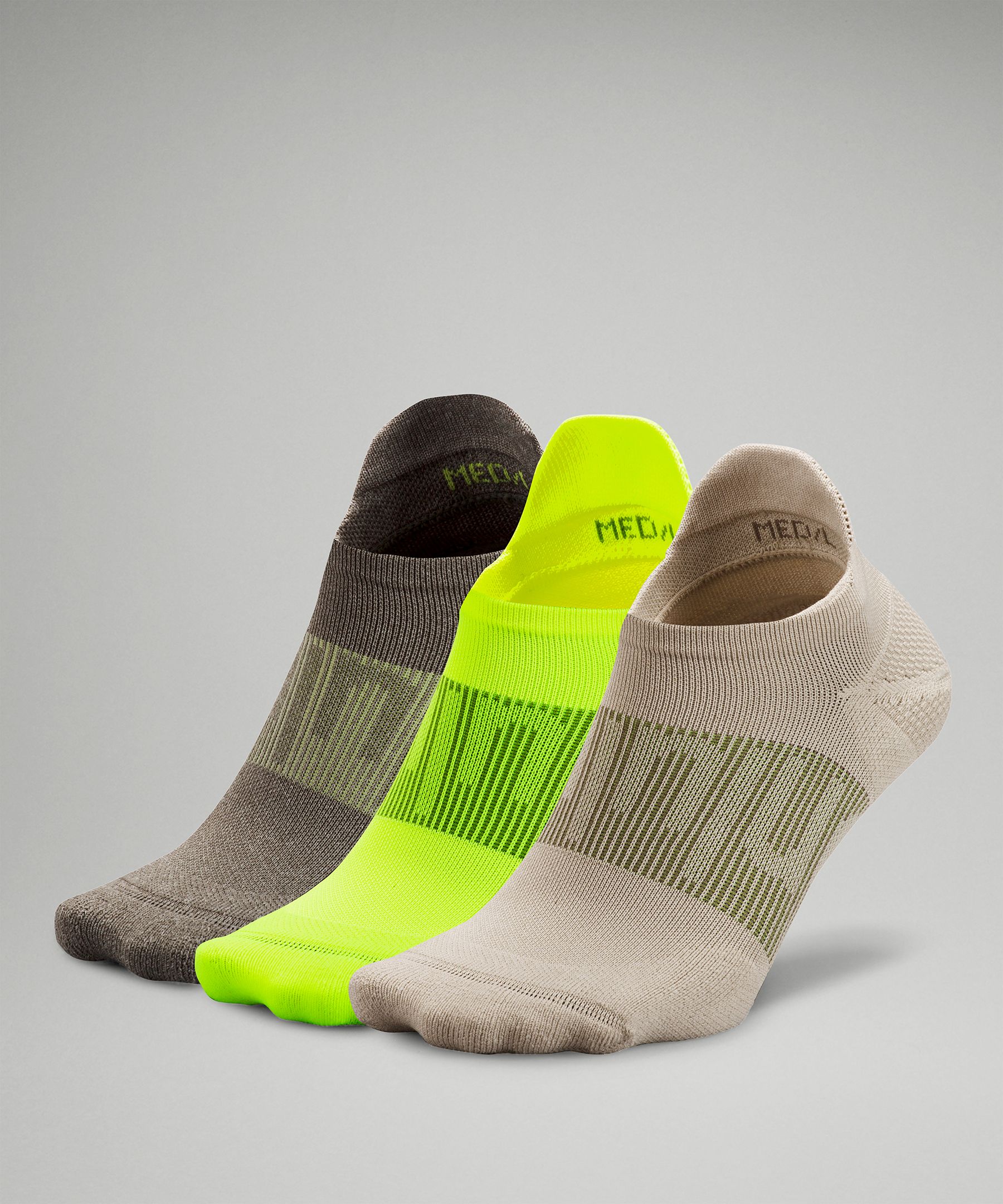 Shop Lululemon Power Stride Tab Socks 3 Pack In Raw Linen/highlight Yellow/medium Olive