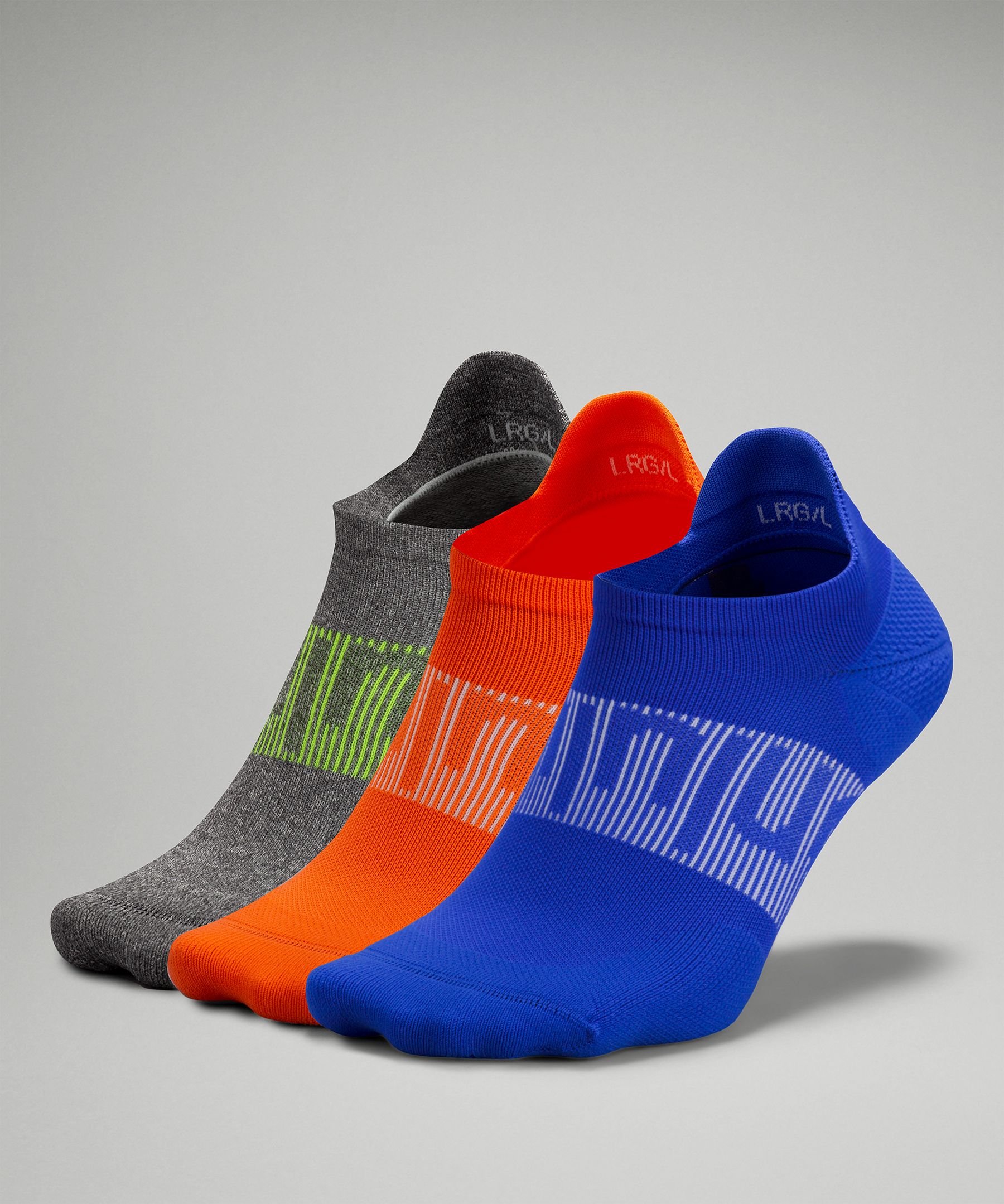 Lululemon Power Stride Tab Socks 3 Pack In Blazer Blue/heather Grey/blaze Orange