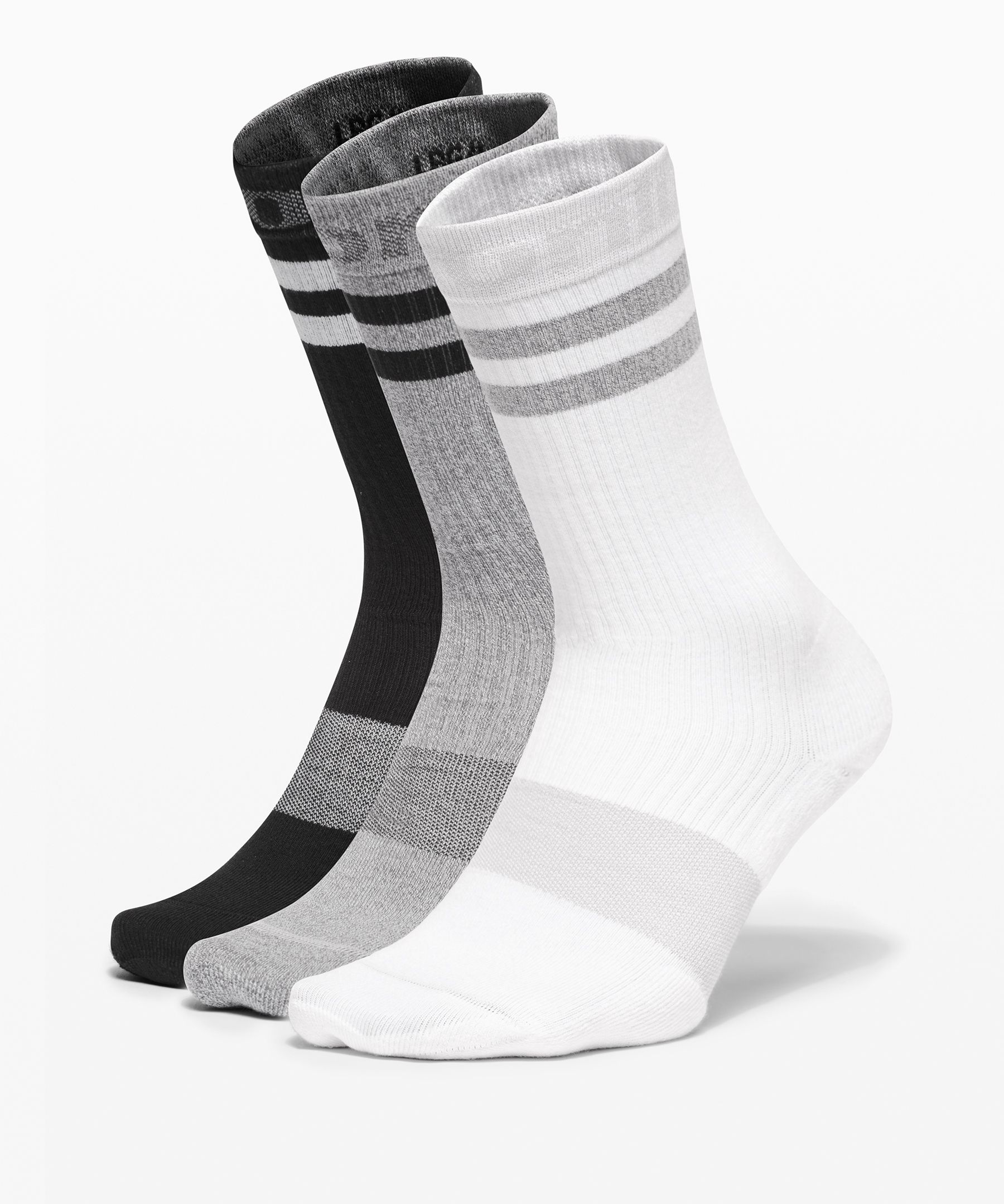 Lululemon Daily Stride Crew Socks 3 Pack Sport Stripe In White/heather Grey/black