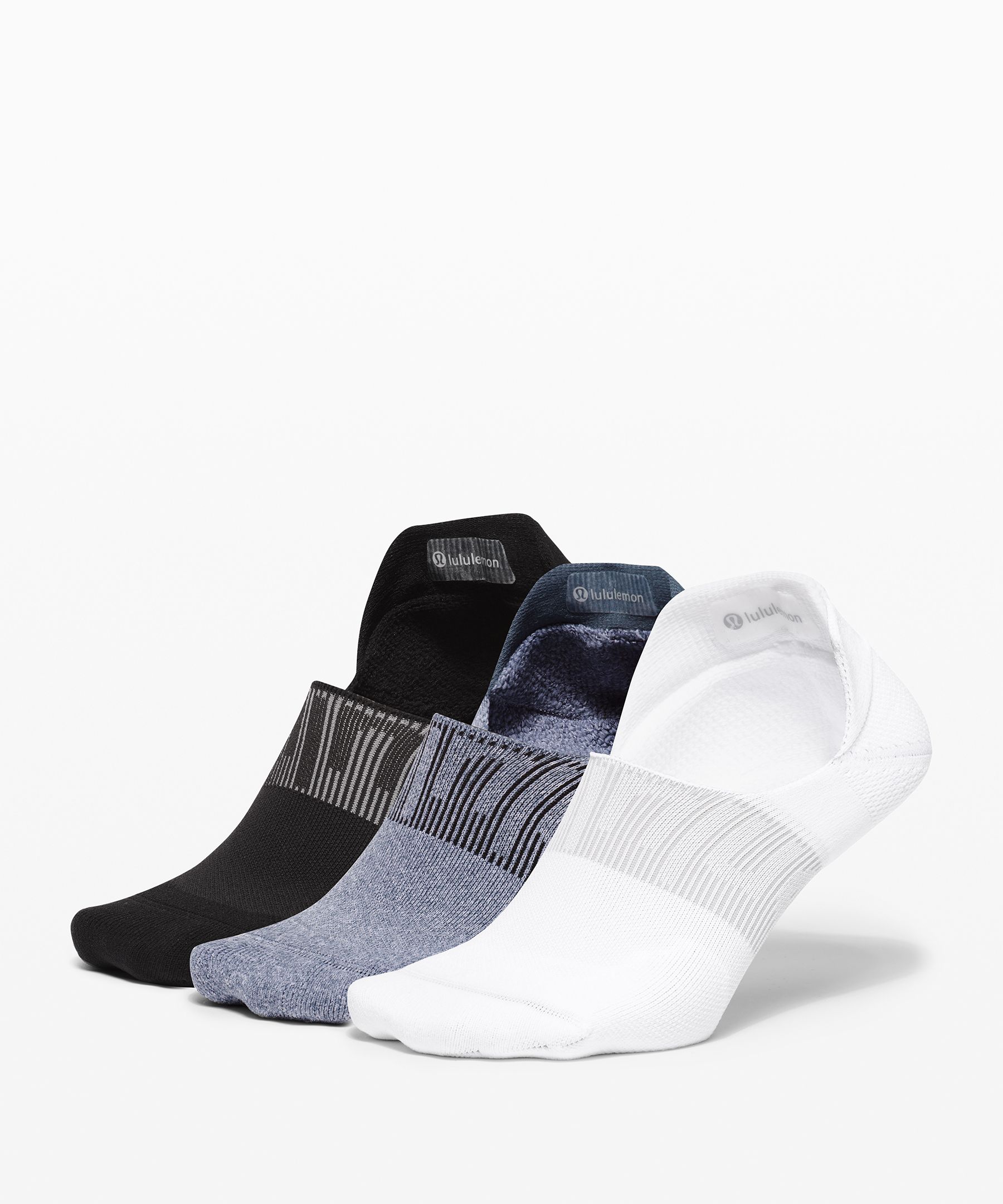 Lululemon Power Stride No-show Socks With Active Grip 3 Pack In White/iron Blue/black