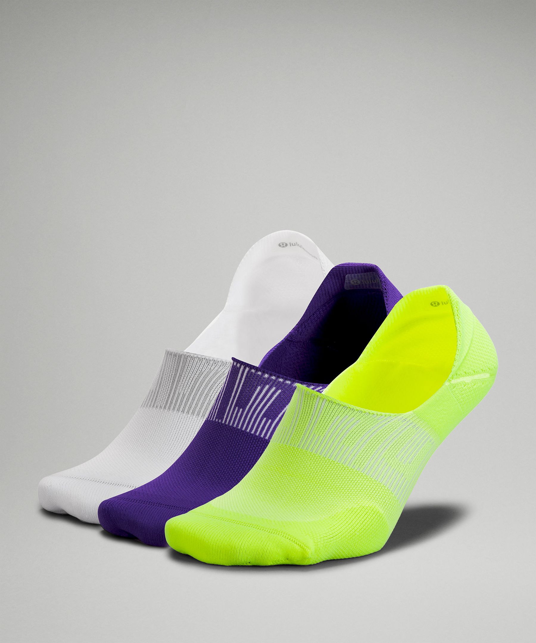 Lululemon Power Stride No-show Socks With Active Grip 3 Pack In Highlight Yellow/white/petrol Purple