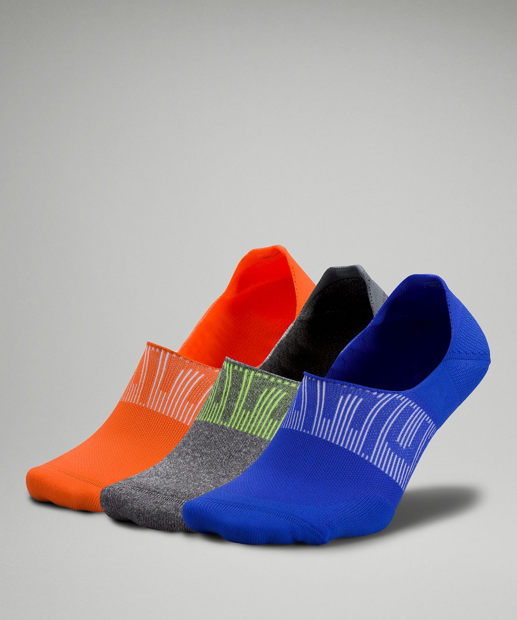 Lululemon Power Stride No-show Socks With Active Grip 3 Pack In Blazer Blue/heather Grey/blaze Orange