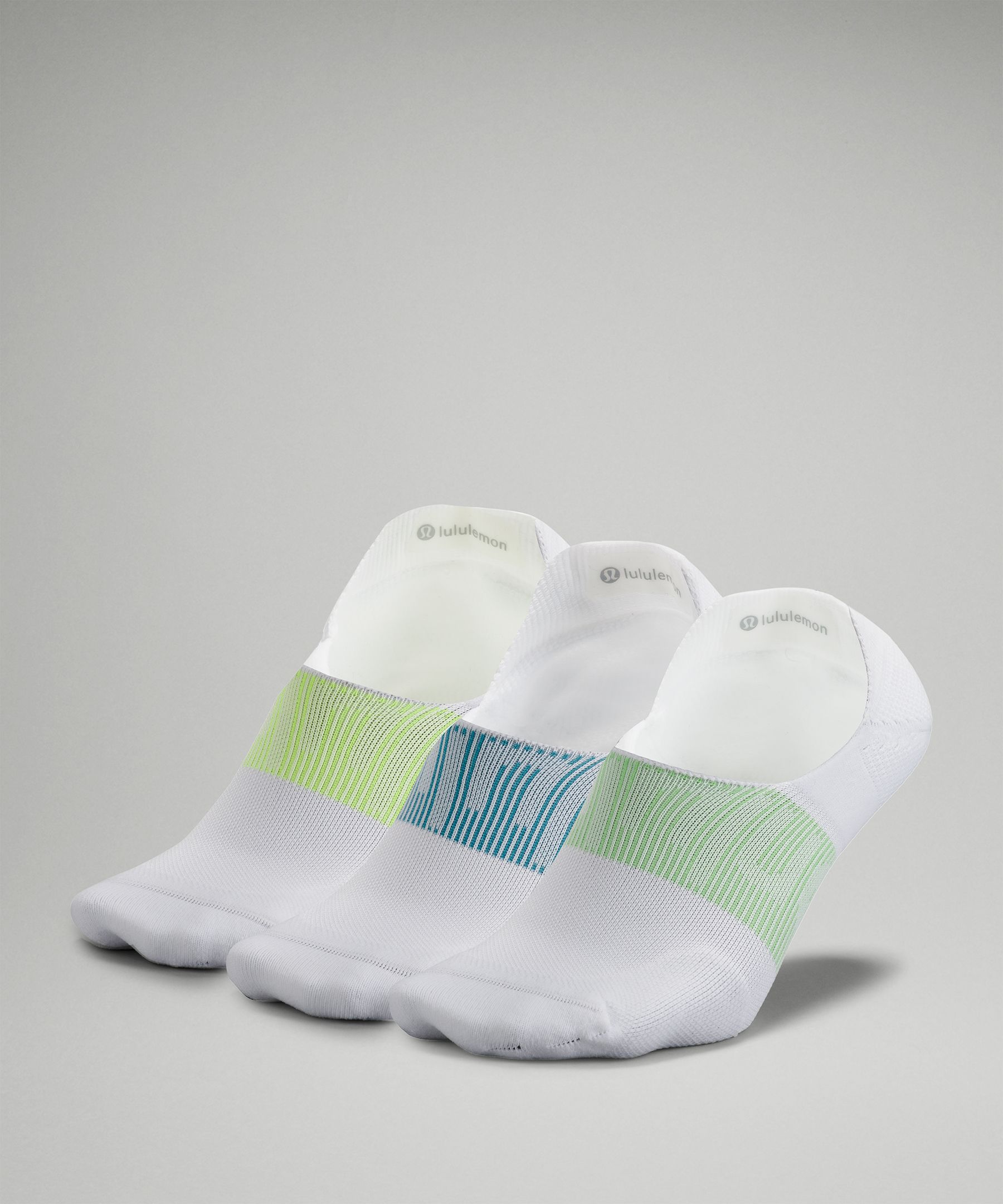 Lululemon Power Stride No-show Socks With Active Grip 3 Pack In White/crest/highlight Yellow