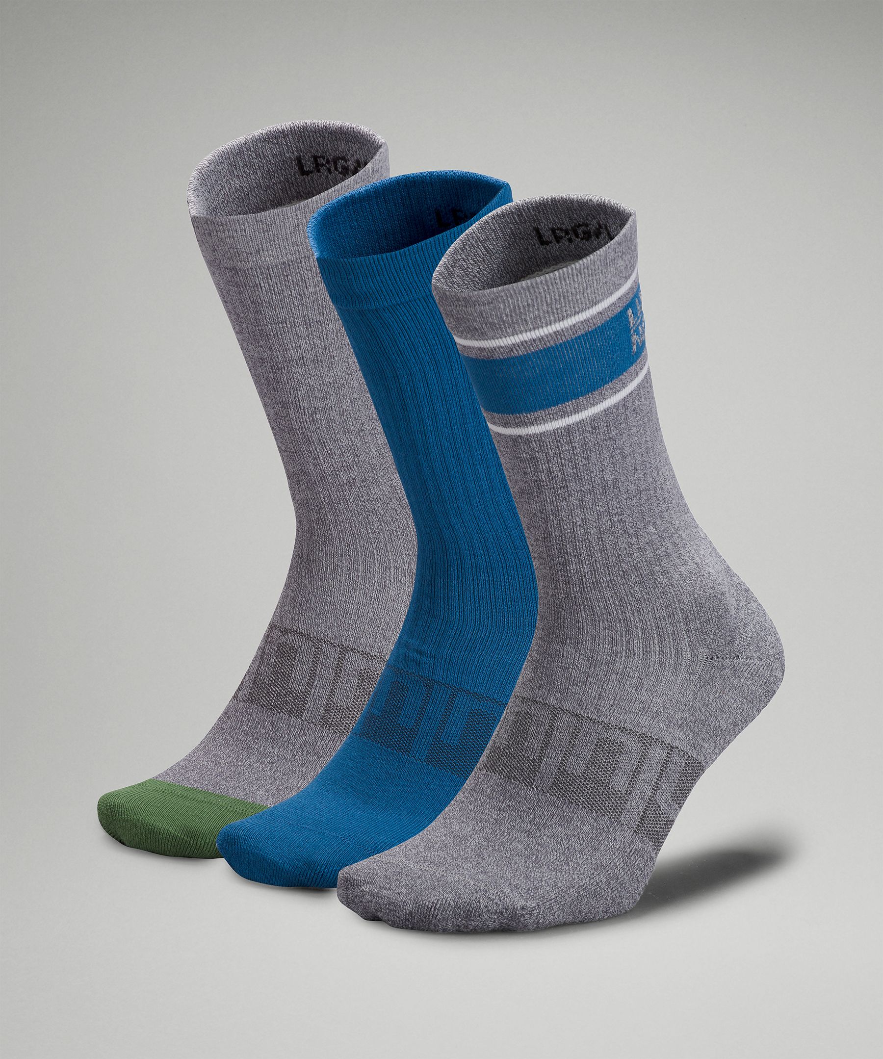 Lululemon Daily Stride Crew Socks 3 Pack Stripe In Heather Grey/soft