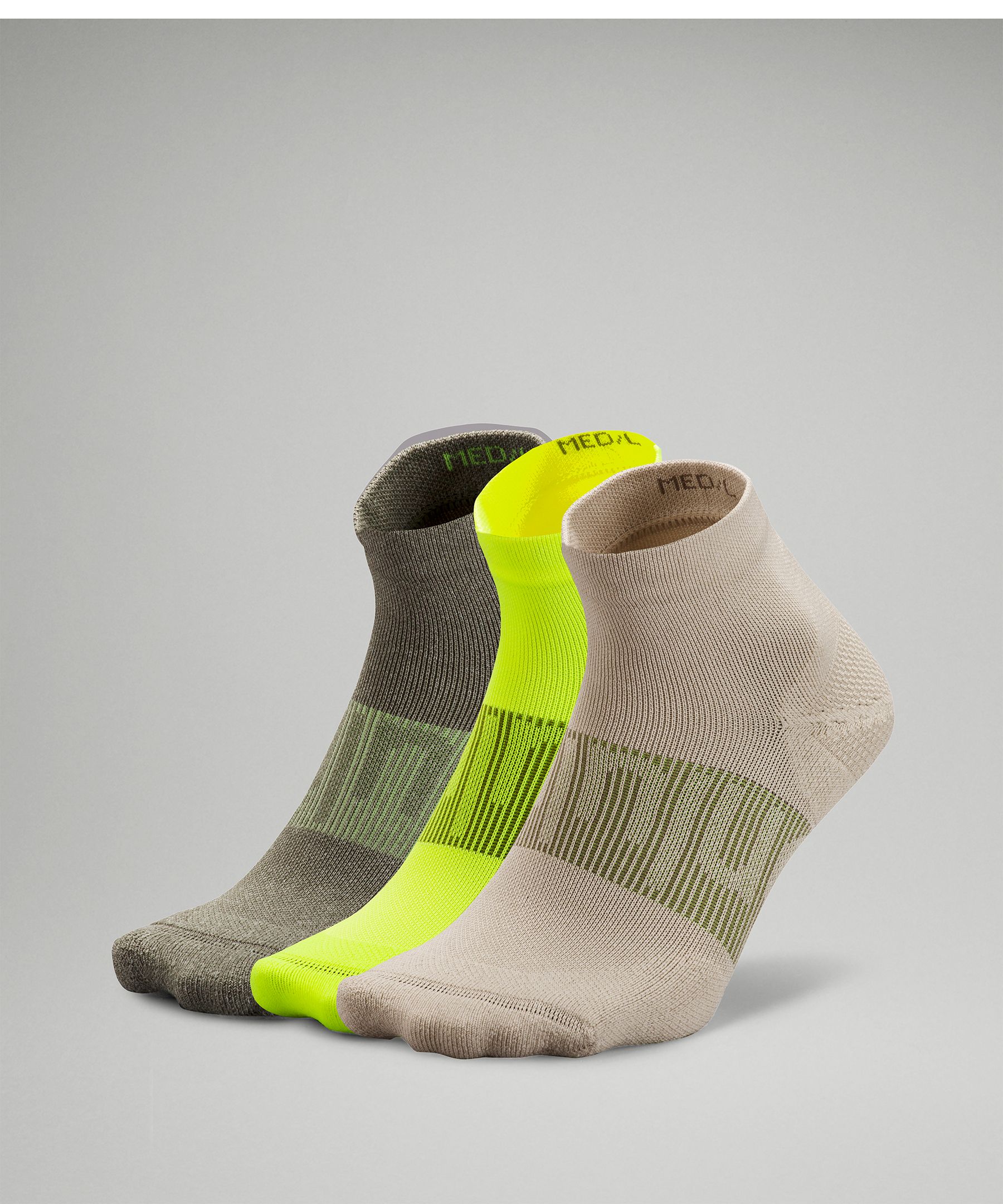 Lululemon Power Stride Ankle Socks 3 Pack In Raw Linen/highlight Yellow/medium Olive