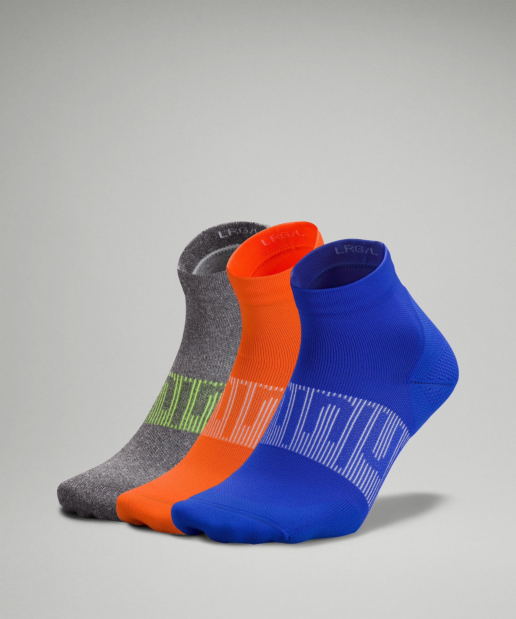 Lululemon Power Stride Ankle Socks 3 Pack In Blazer Blue/heather Grey/blaze Orange