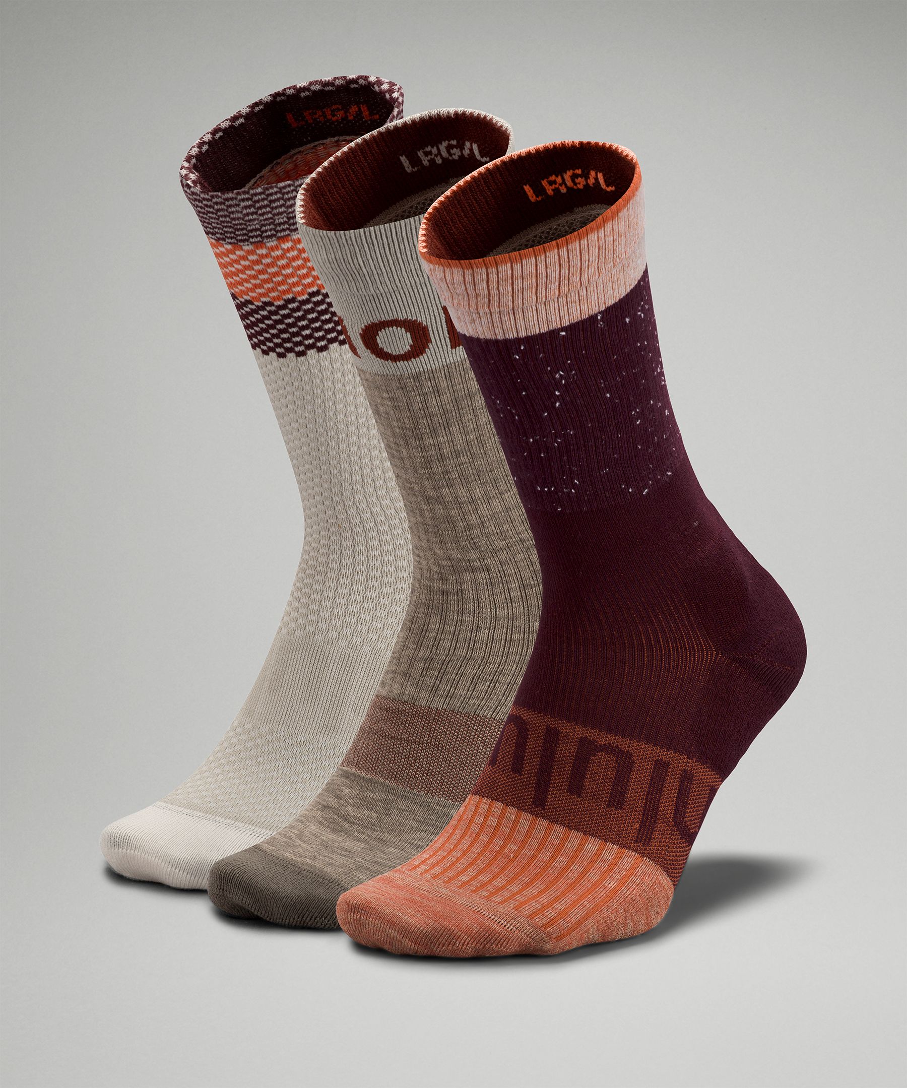 Lululemon Daily Stride Crew Socks 3 Pack In Cassis/rover/raw Linen