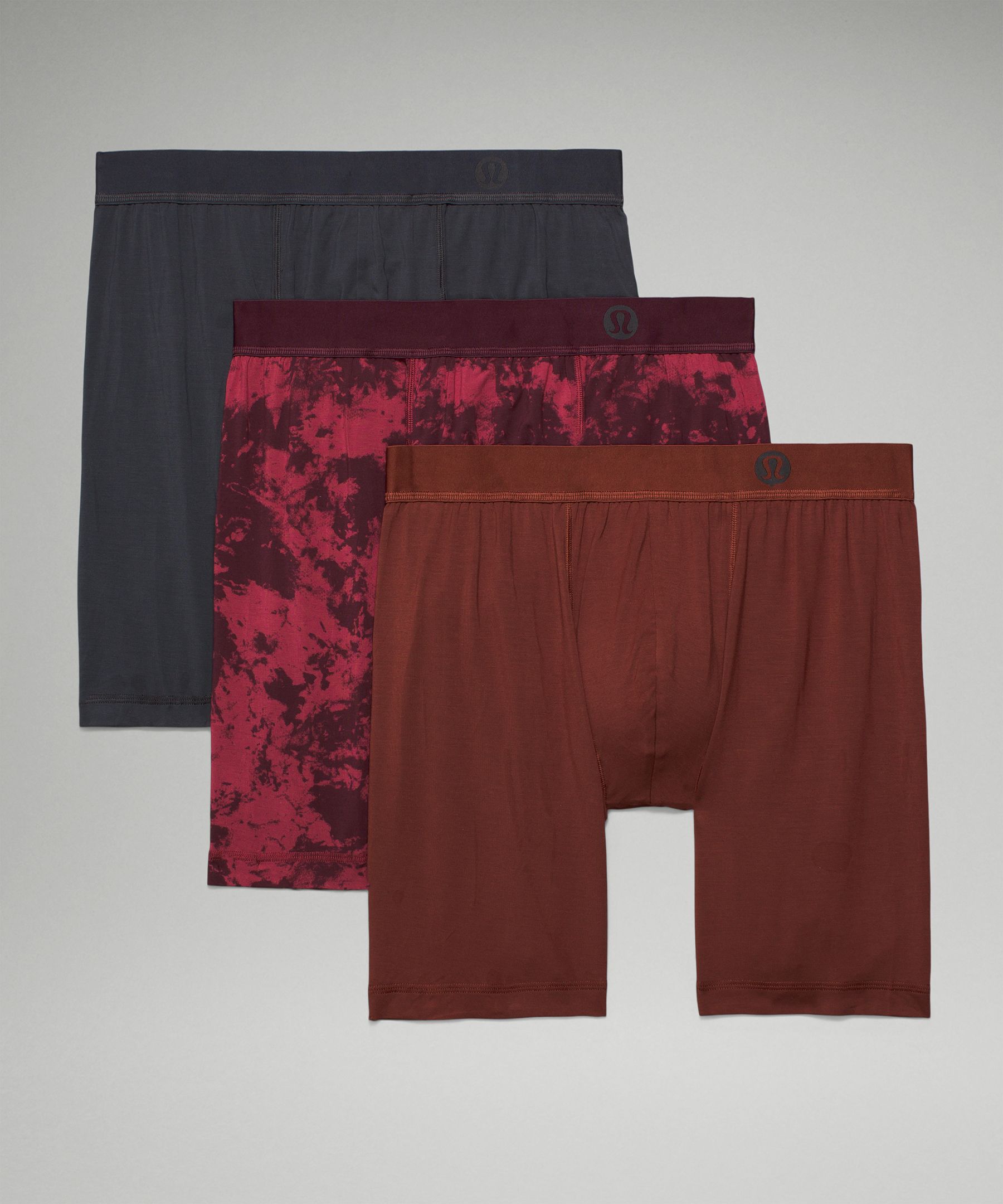 Lululemon Always In Motion Long Boxers 7" 3 Pack In Date Brown/obsidian/spectral Mulled Wine Cassis