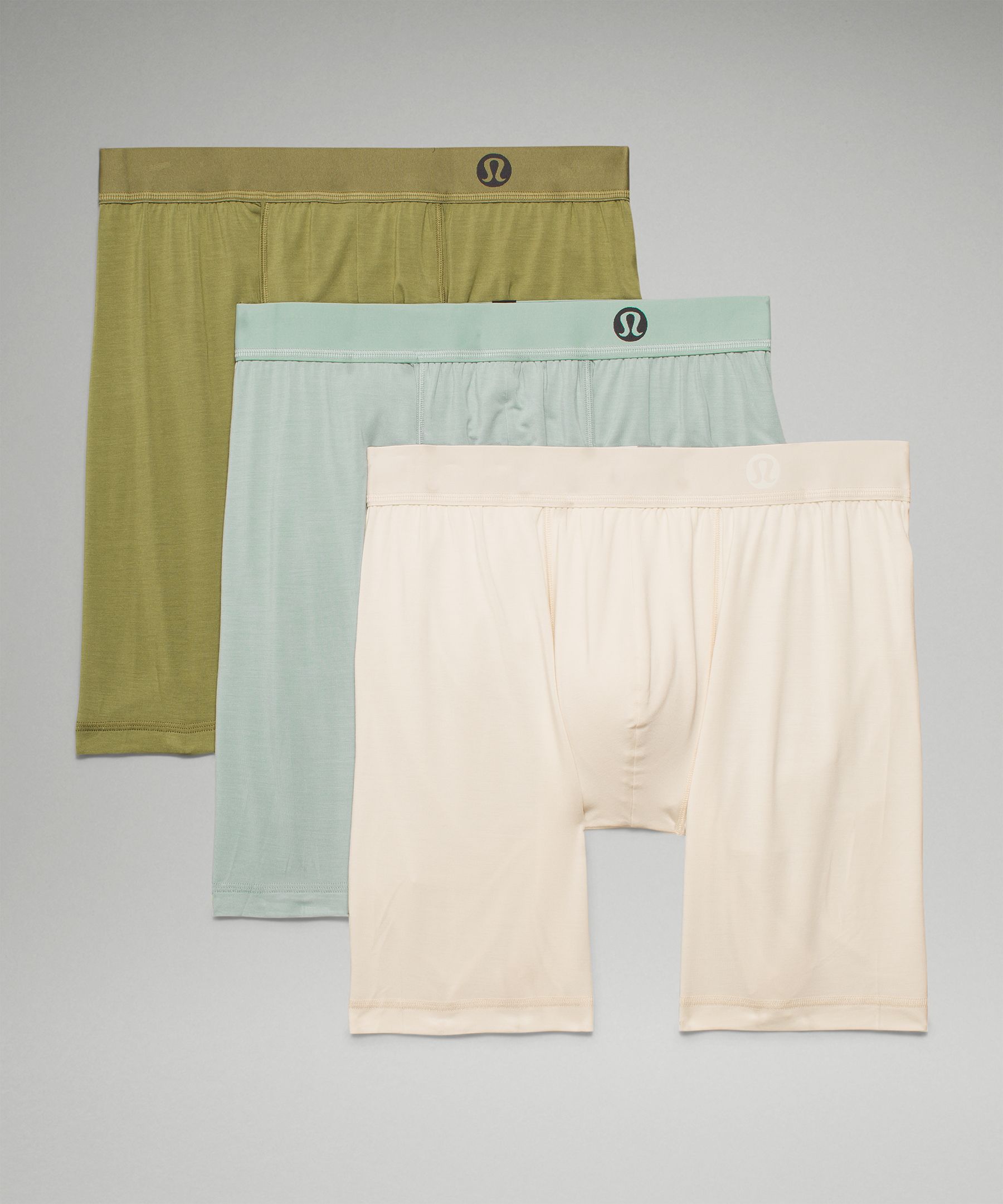 Lululemon Always In Motion Long Boxers 7" 3 Pack In Silver Blue/bronze Green/white Opal