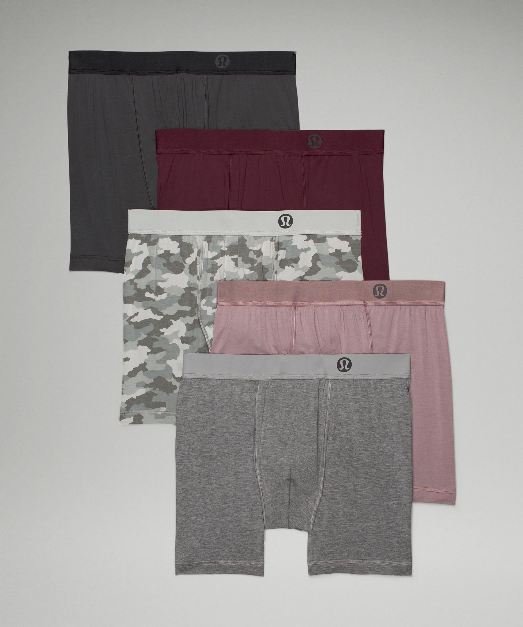 Lululemon Always In Motion Boxers 5" 5 Pack In Lunar Rock/heathered