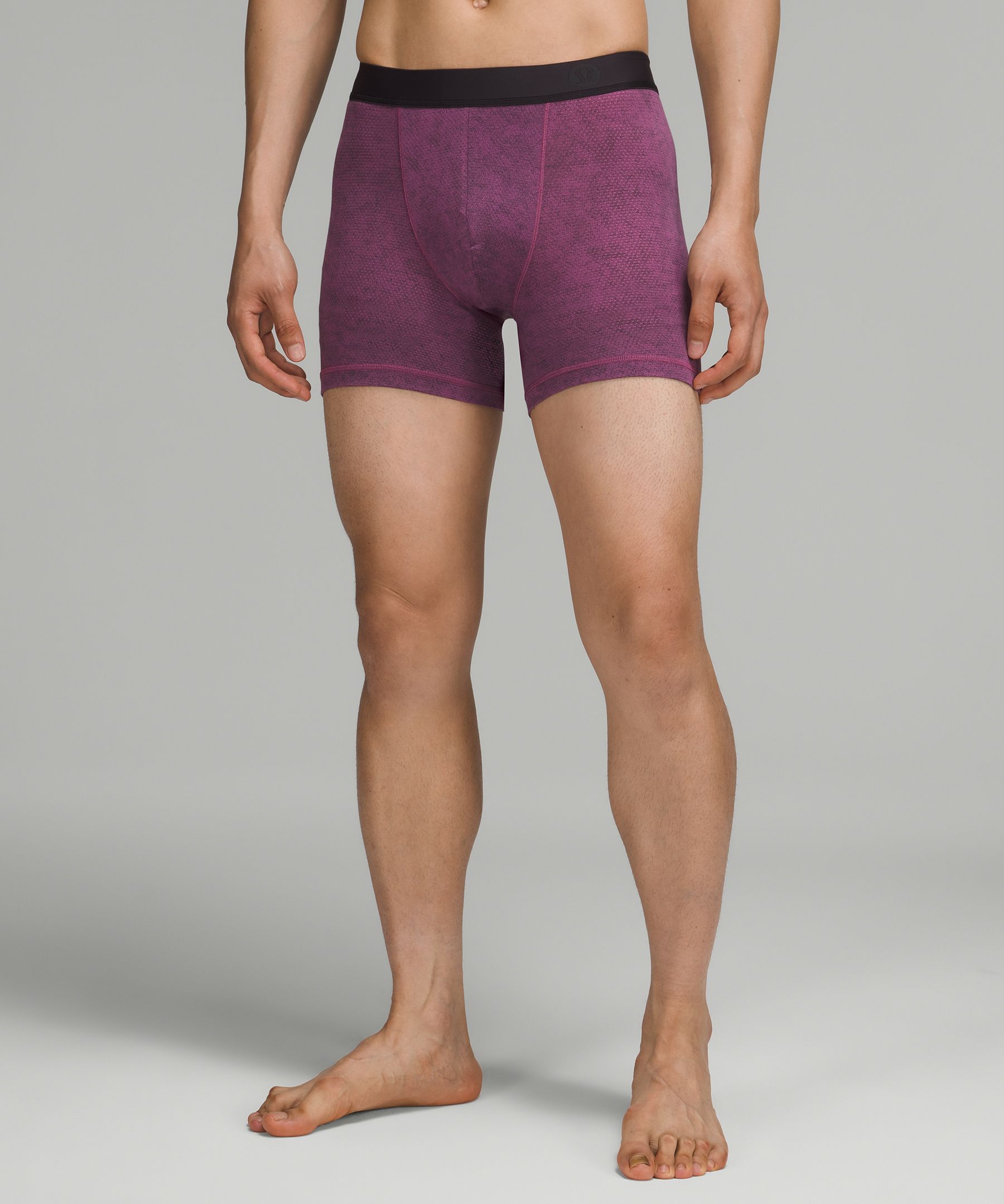 Lululemon Always In Motion Mesh Boxers 5" In Denim Wash Print Inverse Vintage Plum Graphite Grey