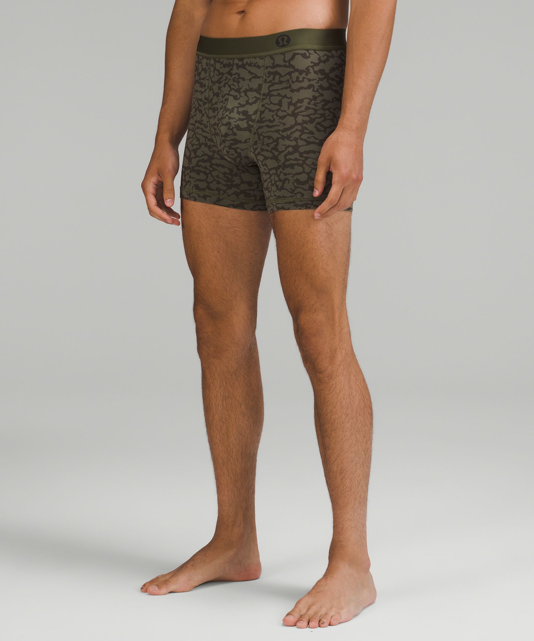 Lululemon Always In Motion Mesh Boxers 5" In Landscape Camo Mini Medium Olive Dark Olive