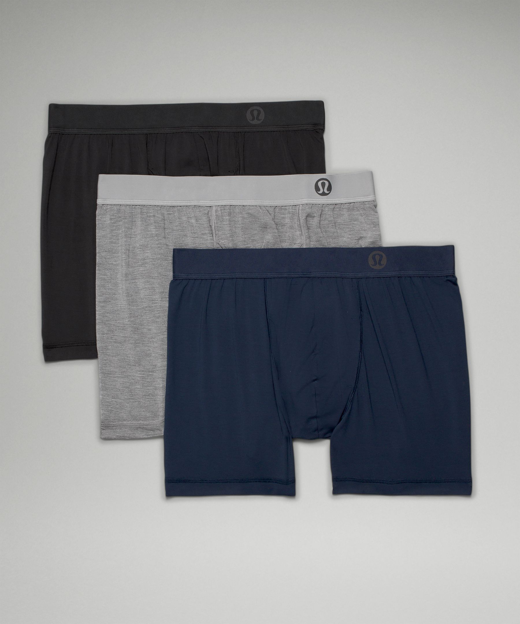 Lululemon Always In Motion Boxers With Fly 5" 3 Pack In Black/heathered Core Medium Grey/true Navy