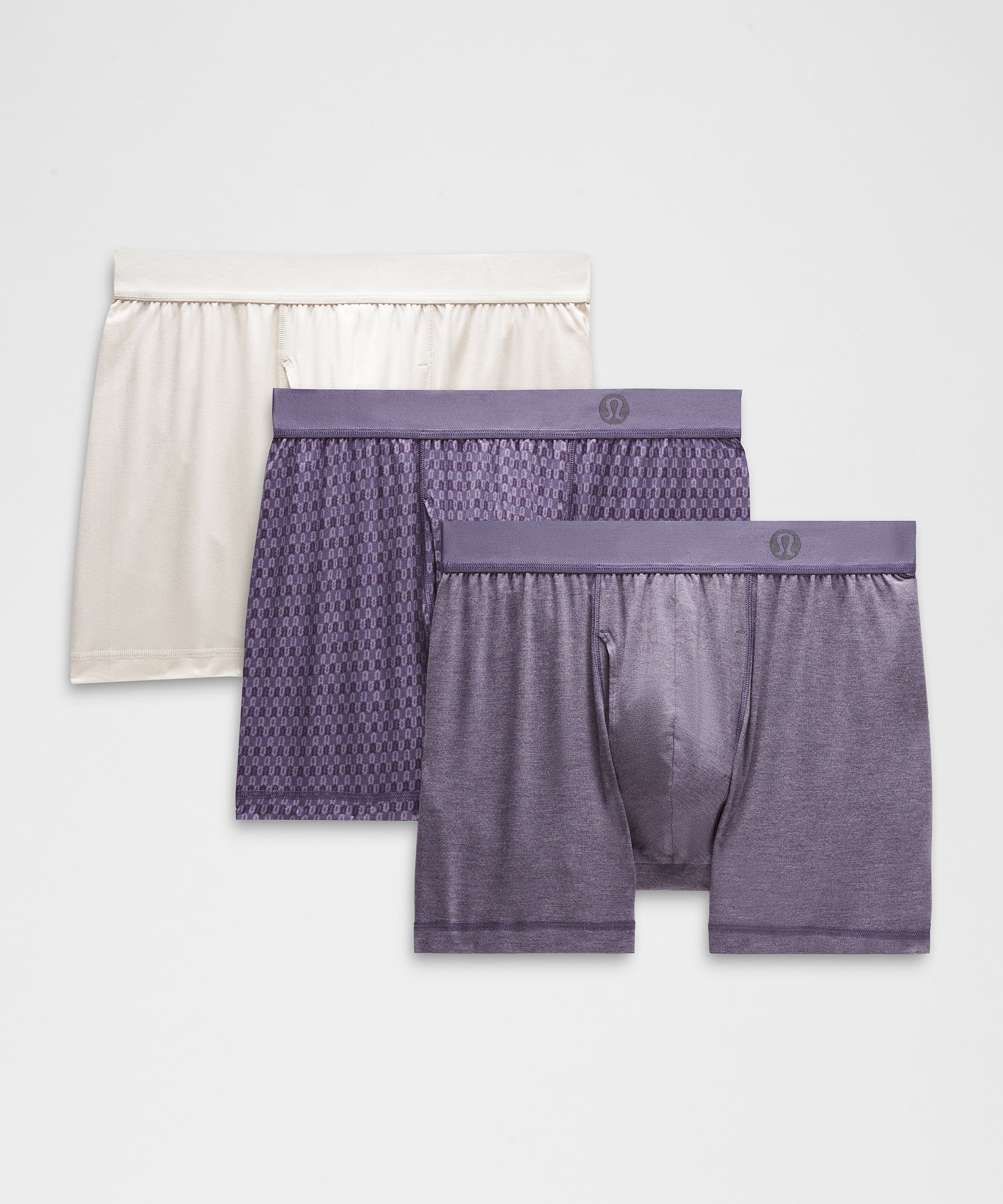 lululemon – Men's Always In Motion Boxer Briefs with Fly 3 Pack – 5" – Color Purple/White – Size M