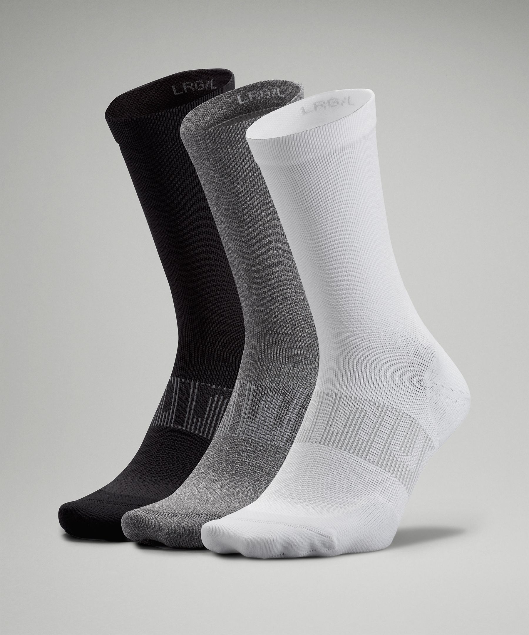 Lululemon Power Stride Crew Socks 3 Pack In White/heather Grey/black