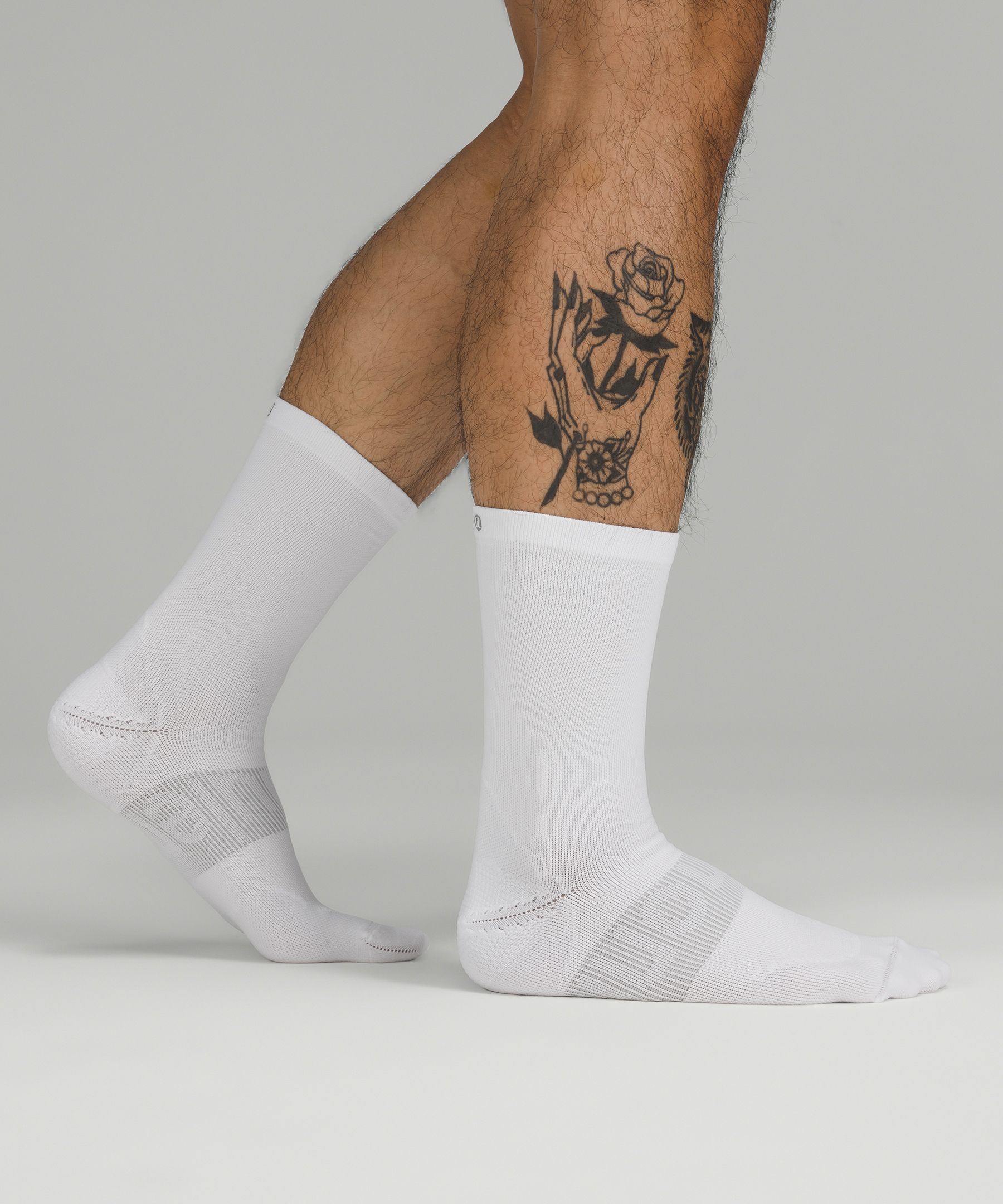 Shop Lululemon Power Stride Crew Socks 3 Pack In White/heather Grey/black