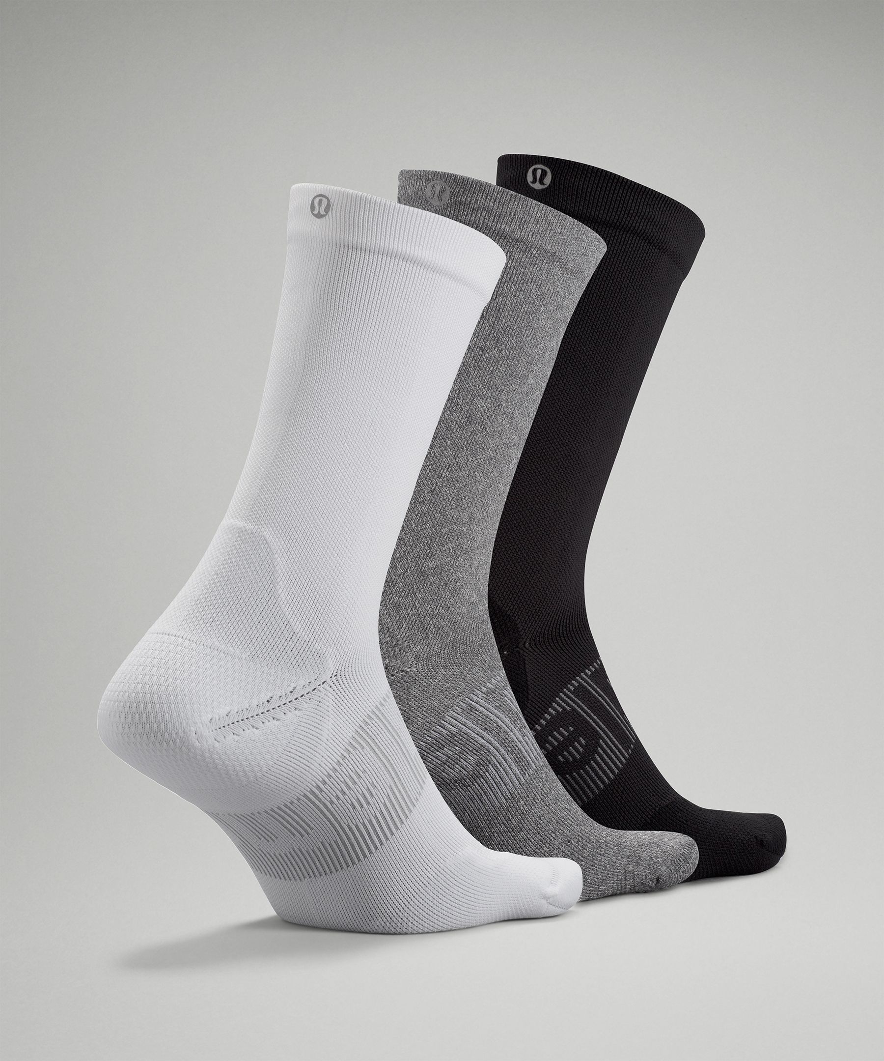 Shop Lululemon Power Stride Crew Socks 3 Pack In White/heather Grey/black