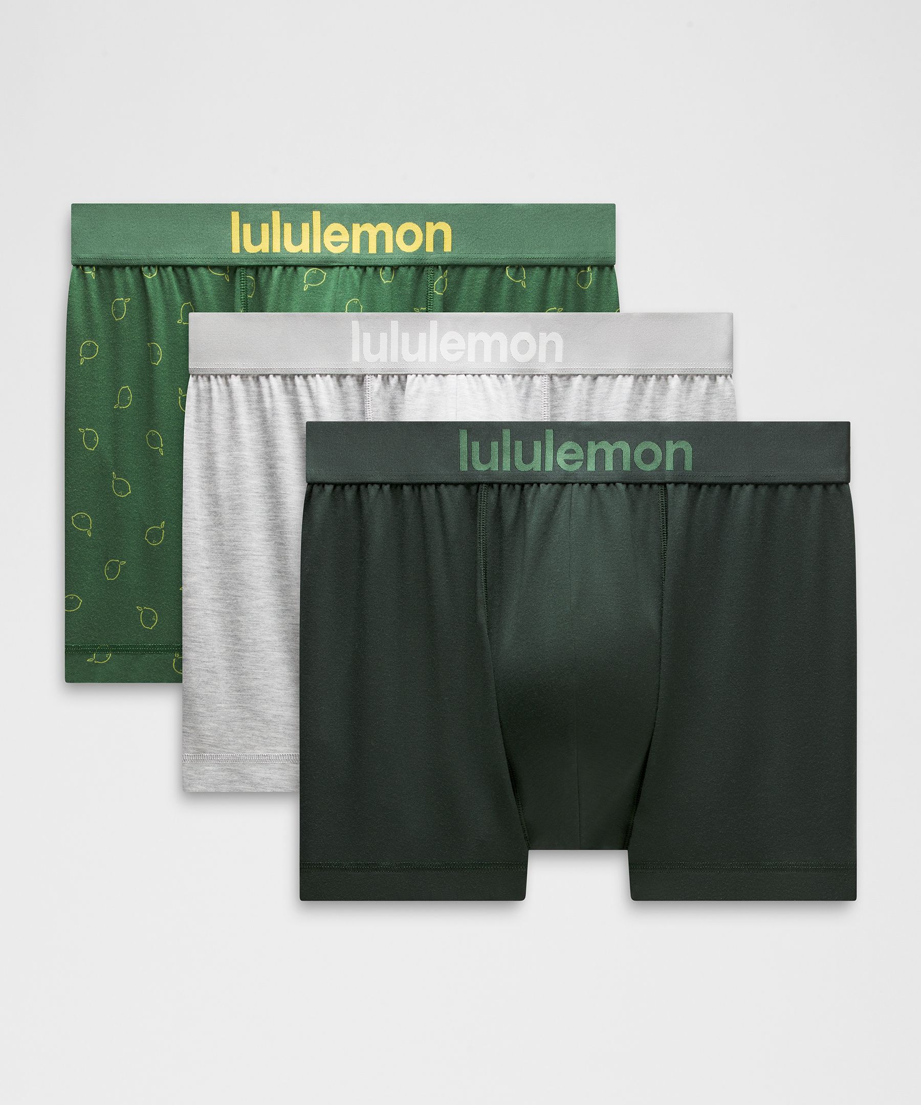 lululemon  Always In Motion Boxer Brief 5" 3 Pack - Size XXL - Green,printed,grey
