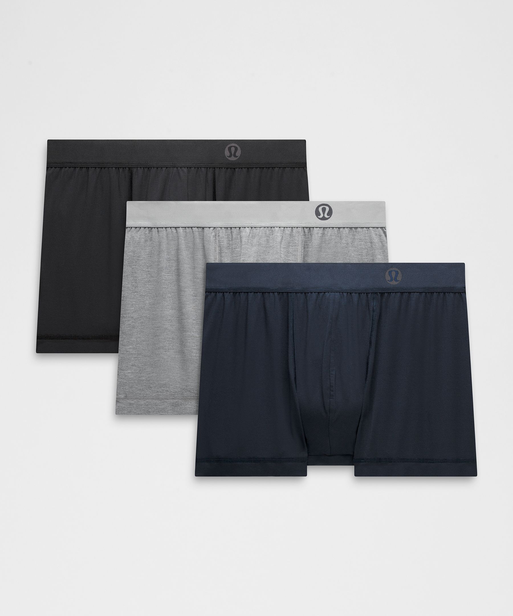 lululemon – Men's Always In Motion Boxers Briefs 3 Pack – 3" – Color Black/Grey/Blue – Size S