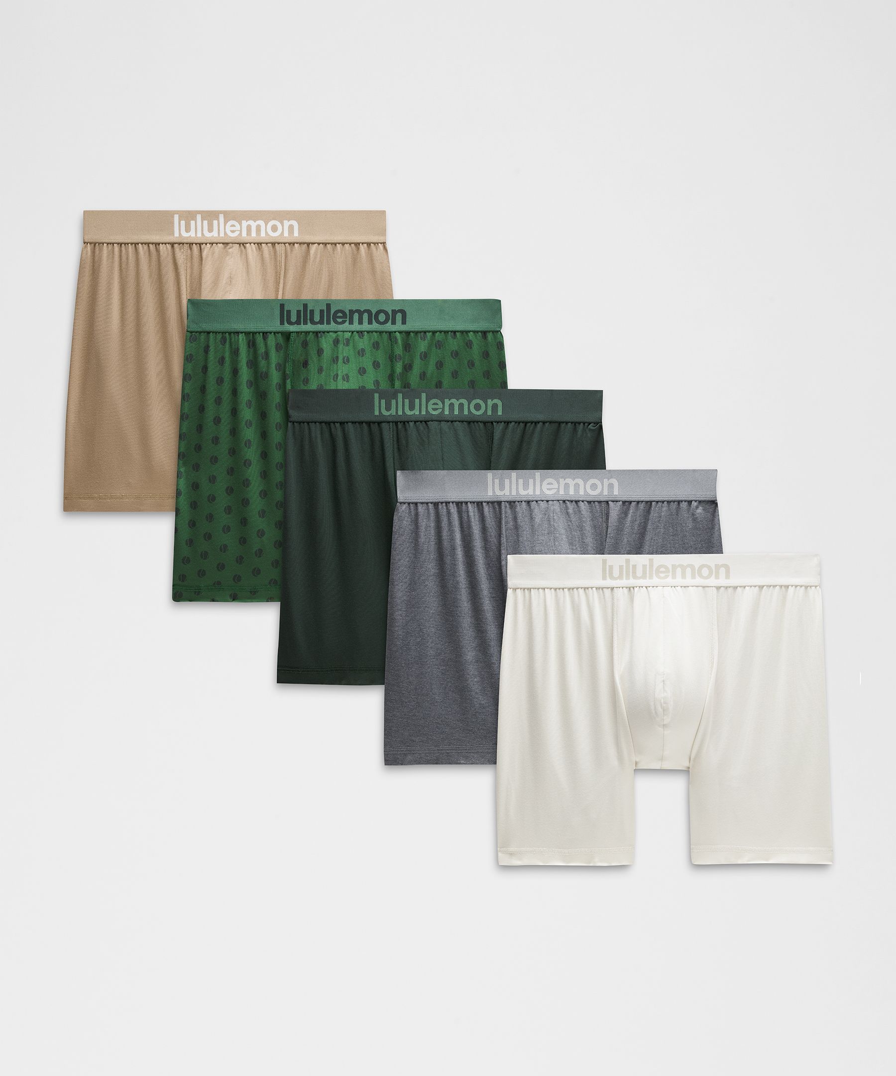 lululemon – Men’s Always In Motion Boxers Briefs 5 Pack – 5″ – Color Green/Brown/Grey – Size Large