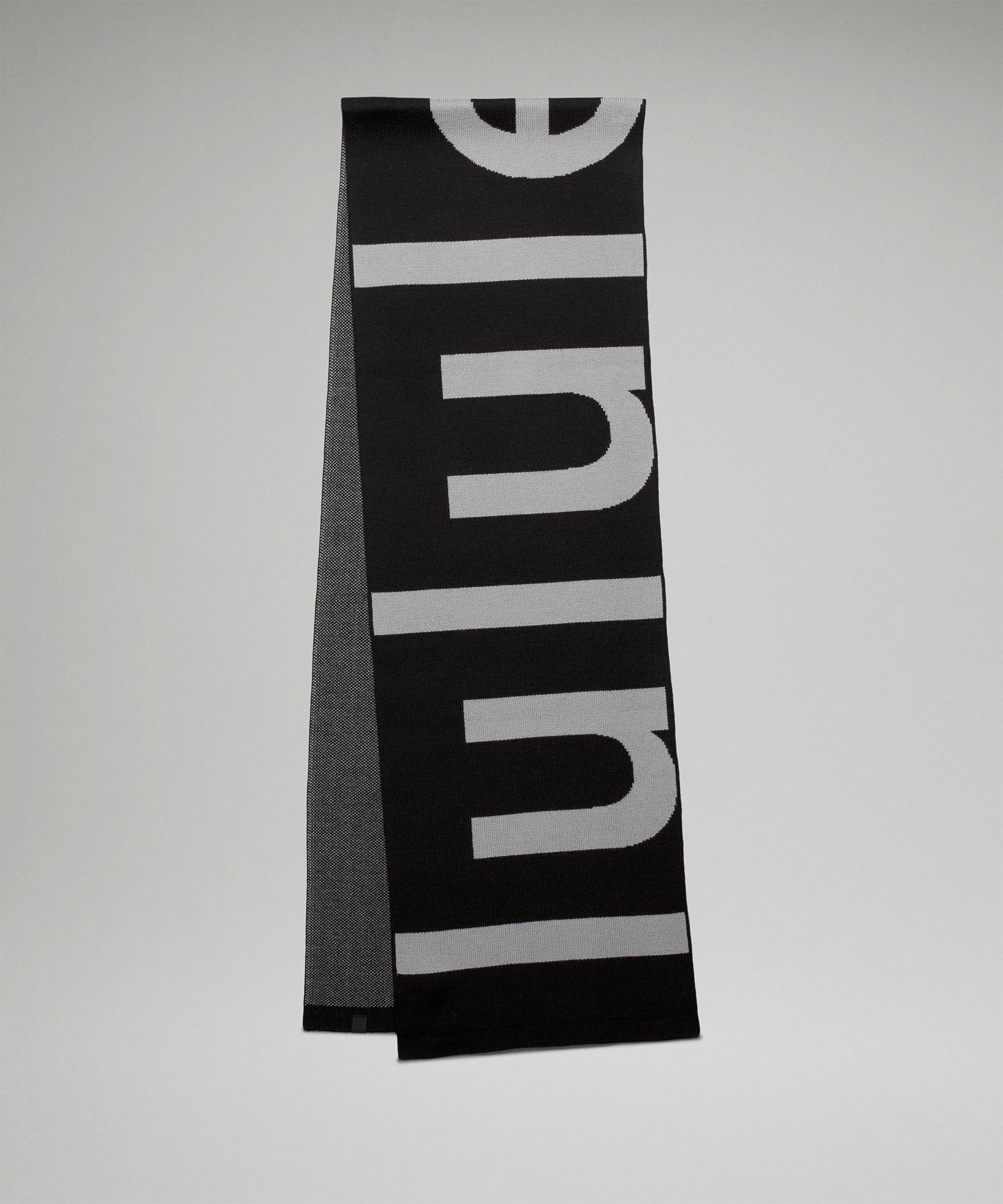 Lululemon Wool-blend Knit Logo Scarf In Black/rhino Grey