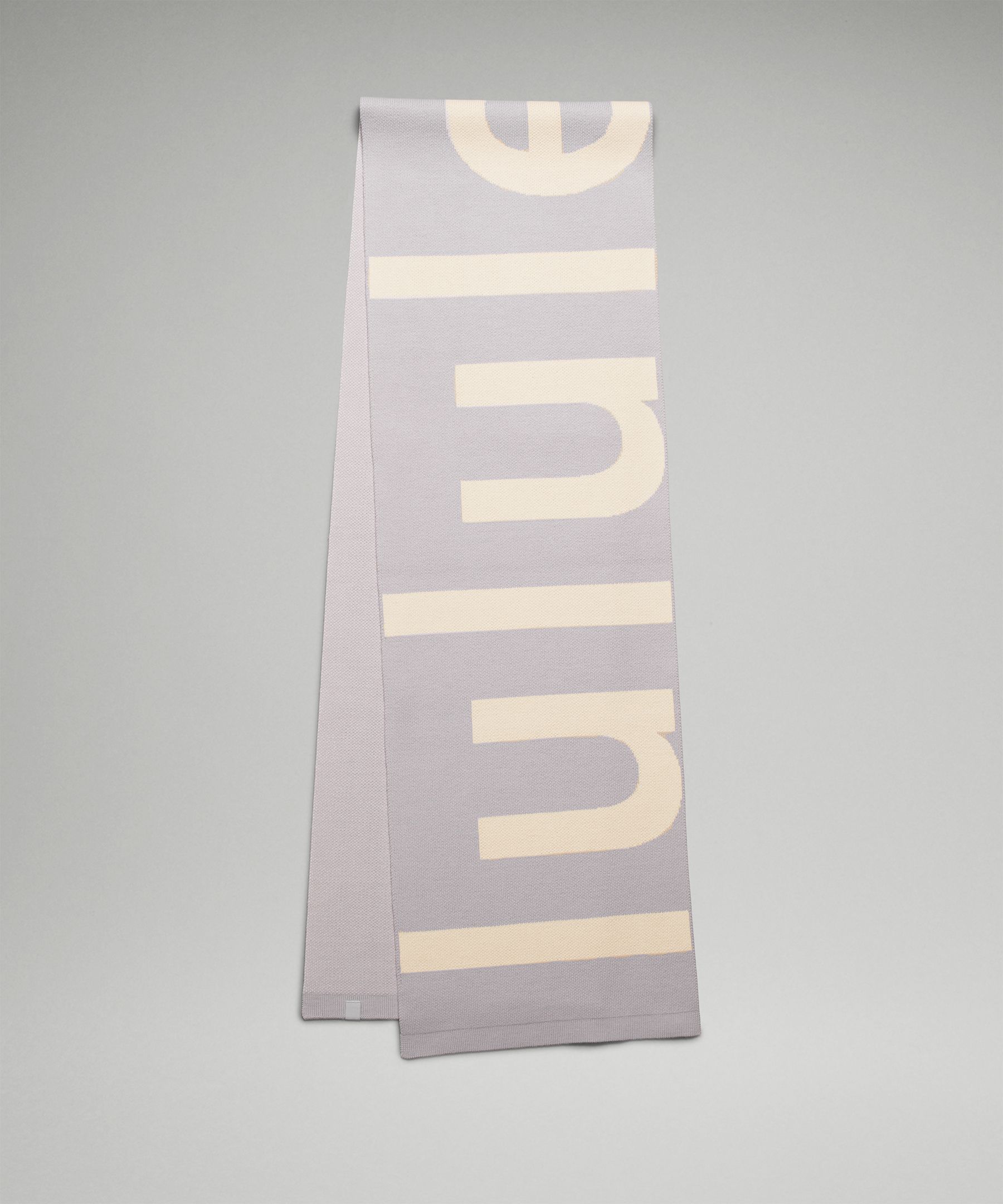 Lululemon Wool-blend Knit Logo Scarf In Chrome/white Opal