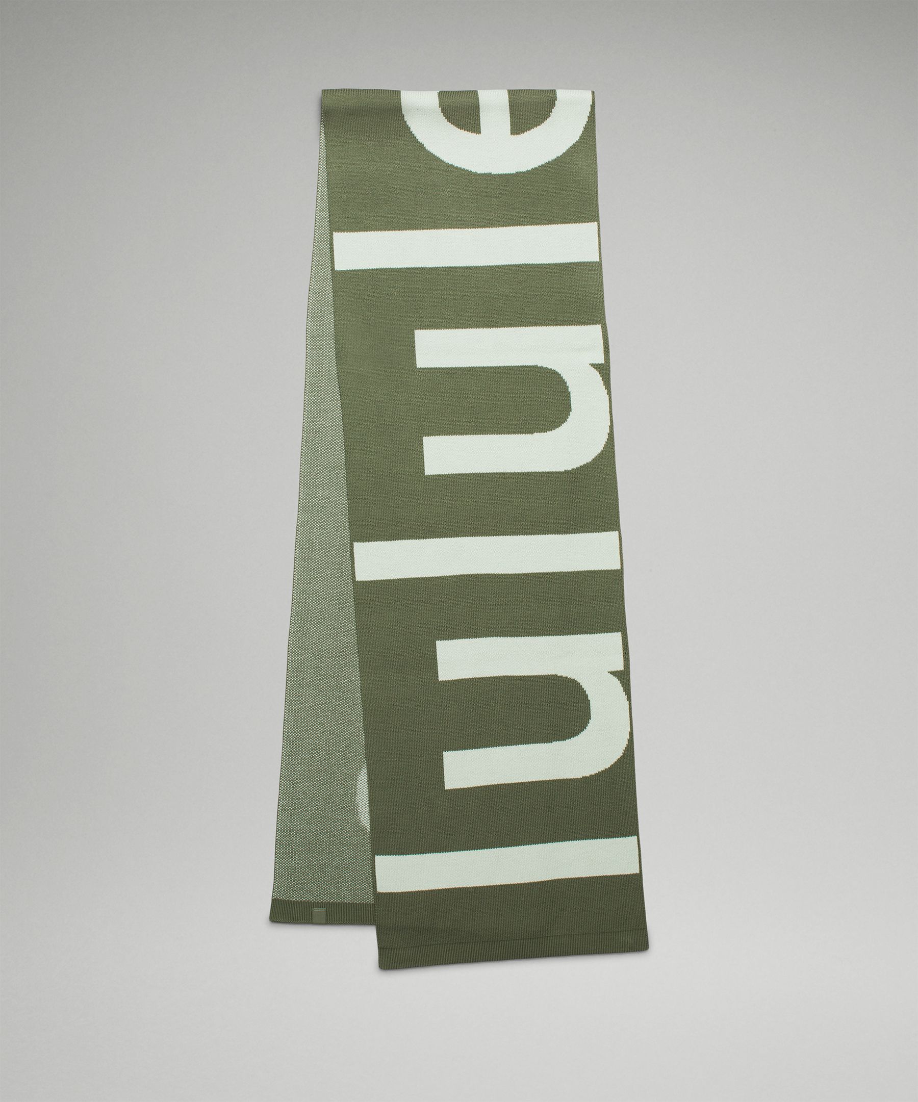 Lululemon Wool-blend Knit Logo Scarf In Green Twill/delicate Mint