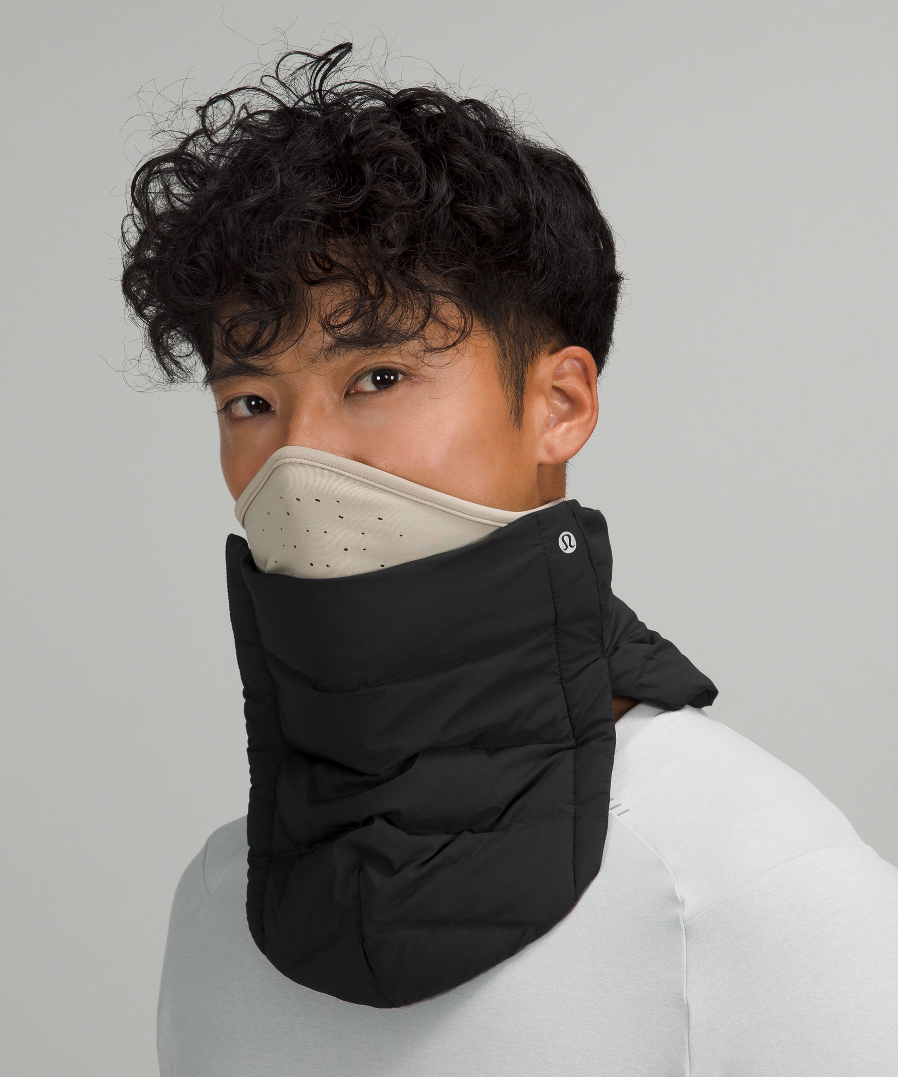 Lululemon Down 2-in-1 Run Neck Warmer In Black/raw Linen