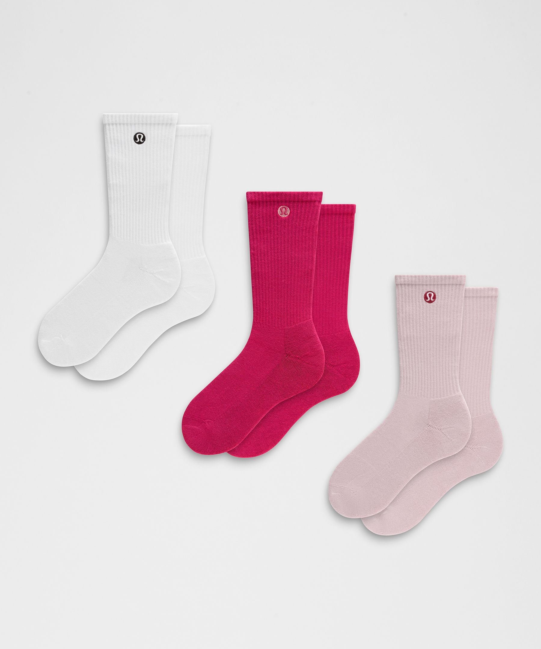 Unisex Daily Essential Crew Socks 3 Pack - White,Pink